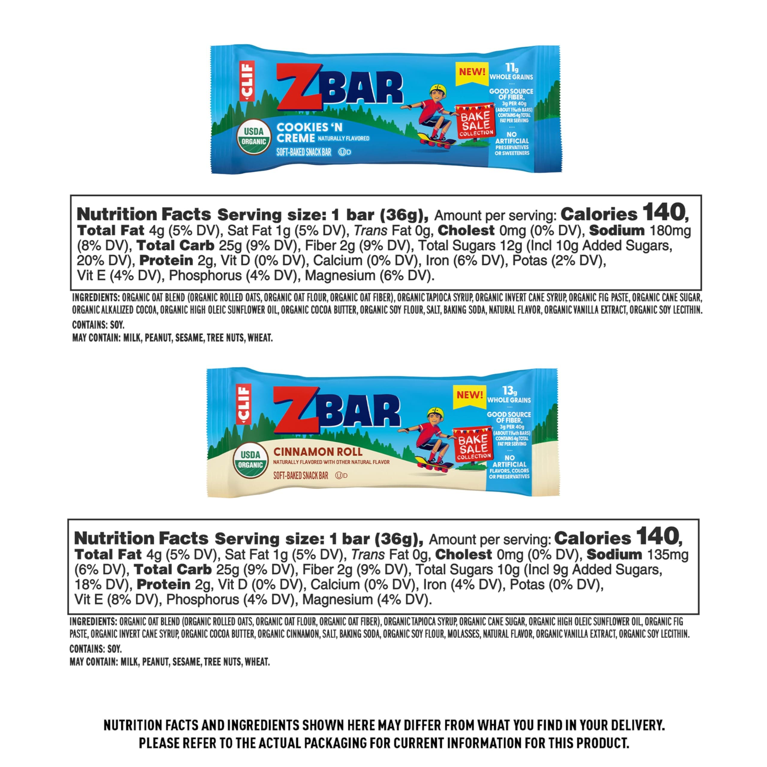 Zbar Bake Sale Variety Pack - Cookies N Creme & Cinnamon Roll Snack Bars (24 Pac - Thumbnail 2