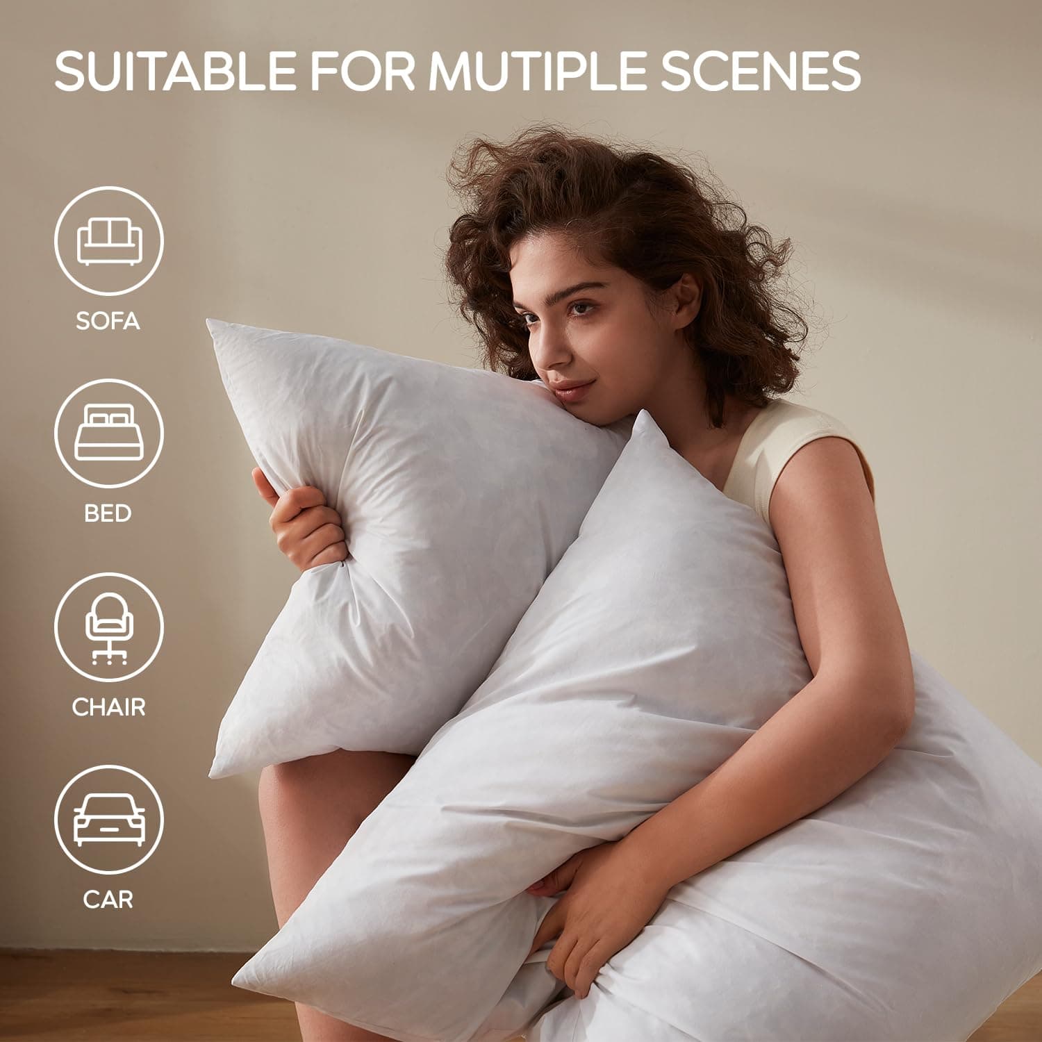 Swandream Feather Throw Pillow Insert, Soft Fluffy Square 20 x 20 Inches Decorat - Thumbnail 5