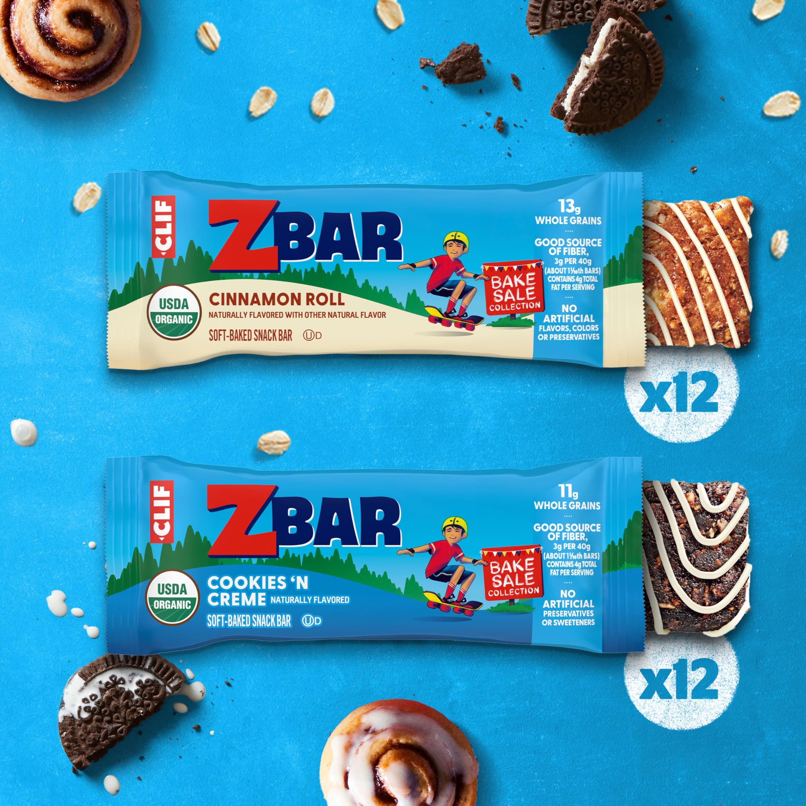 Zbar Bake Sale Variety Pack - Cookies N Creme & Cinnamon Roll Snack Bars (24 Pac - Thumbnail 3