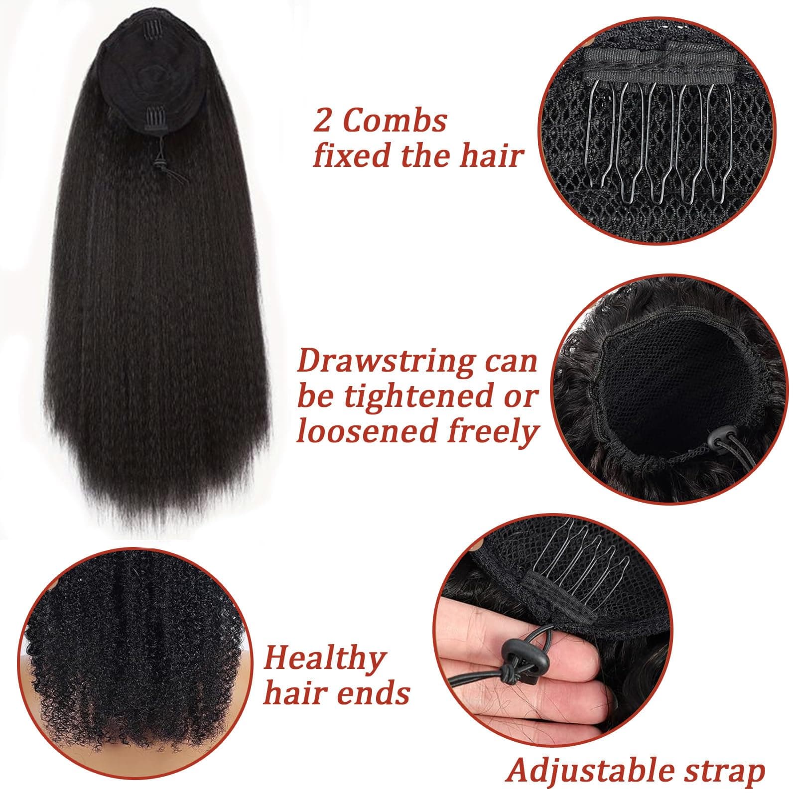 SAKALAKA Ponytail Extension Drawstring Human Hair Clip in Pony Tail Hair Extensi - Thumbnail 5