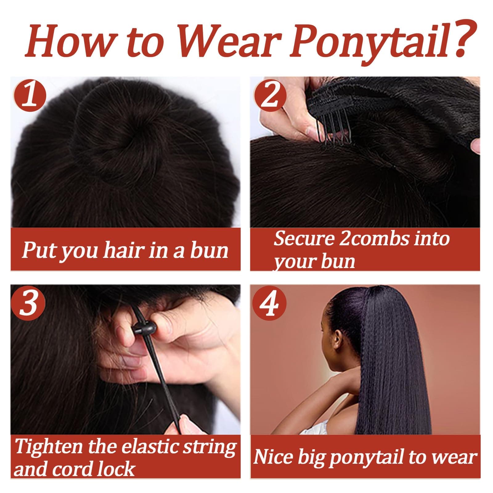 SAKALAKA Ponytail Extension Drawstring Human Hair Clip in Pony Tail Hair Extensi - Thumbnail 3