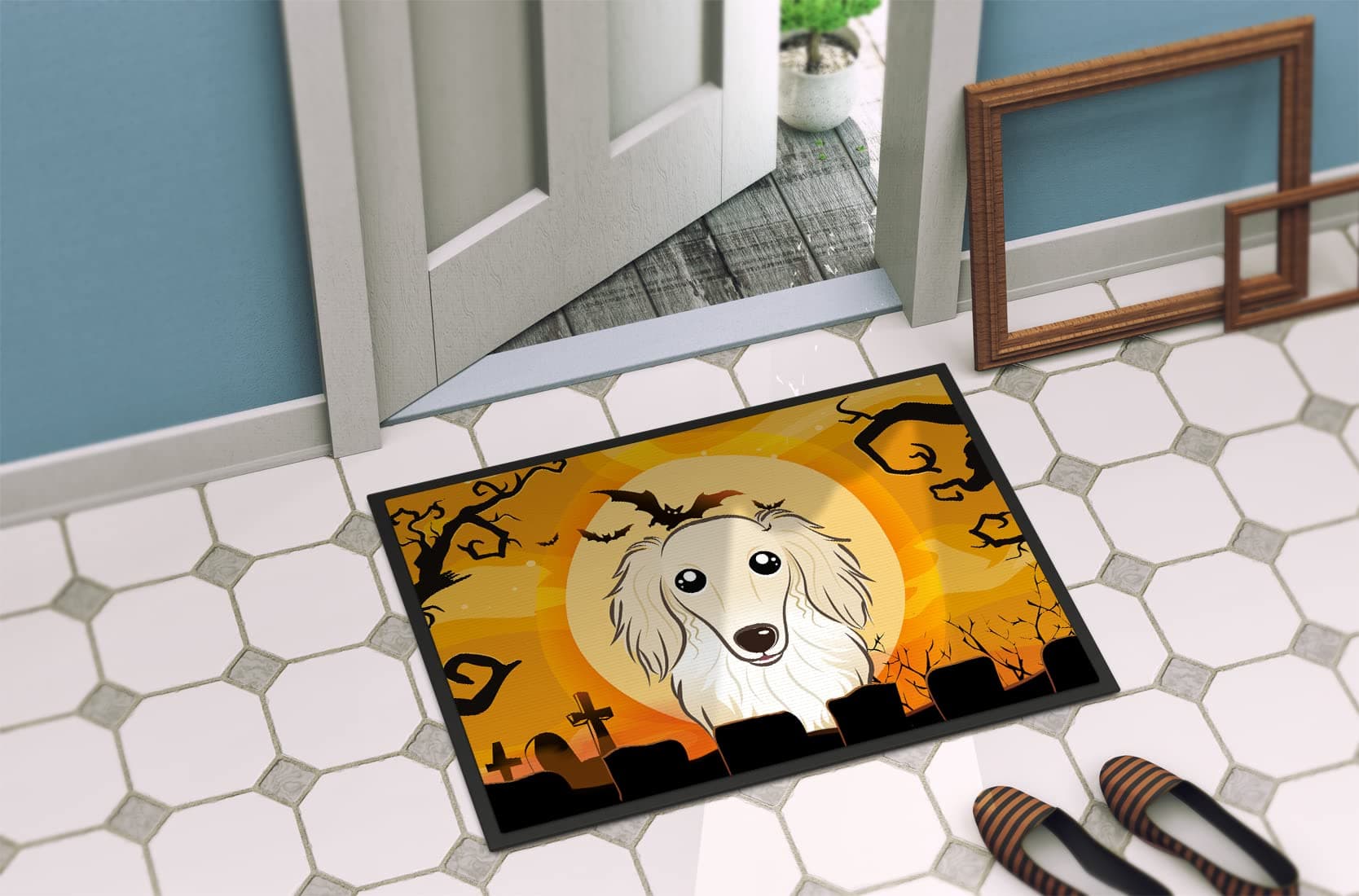Caroline's Treasures BB1770MAT Halloween Longhair Creme Dachshund Doormat 18x27 - Thumbnail 4