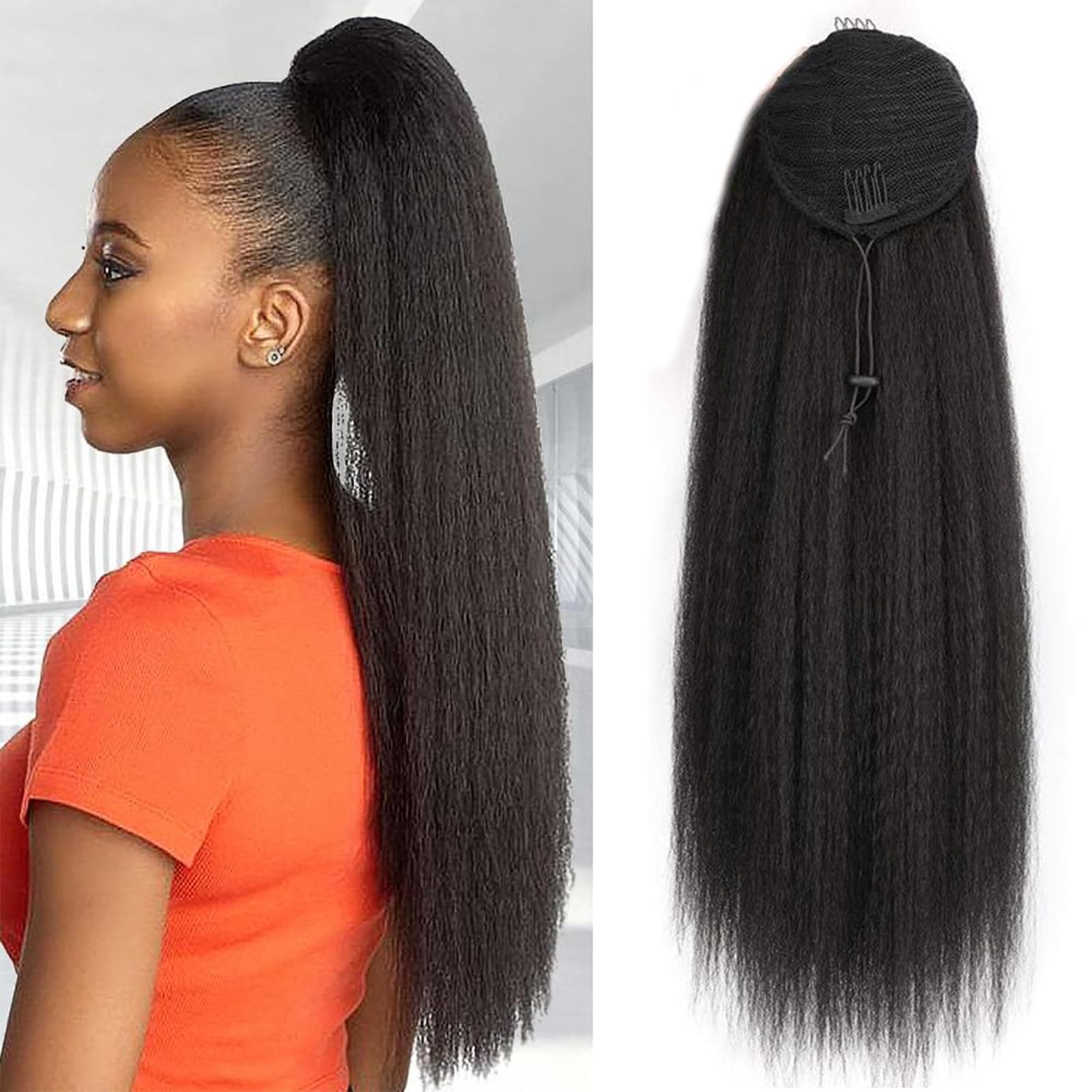 SAKALAKA Ponytail Extension Drawstring Human Hair Clip in Pony Tail Hair Extensi - Thumbnail 7