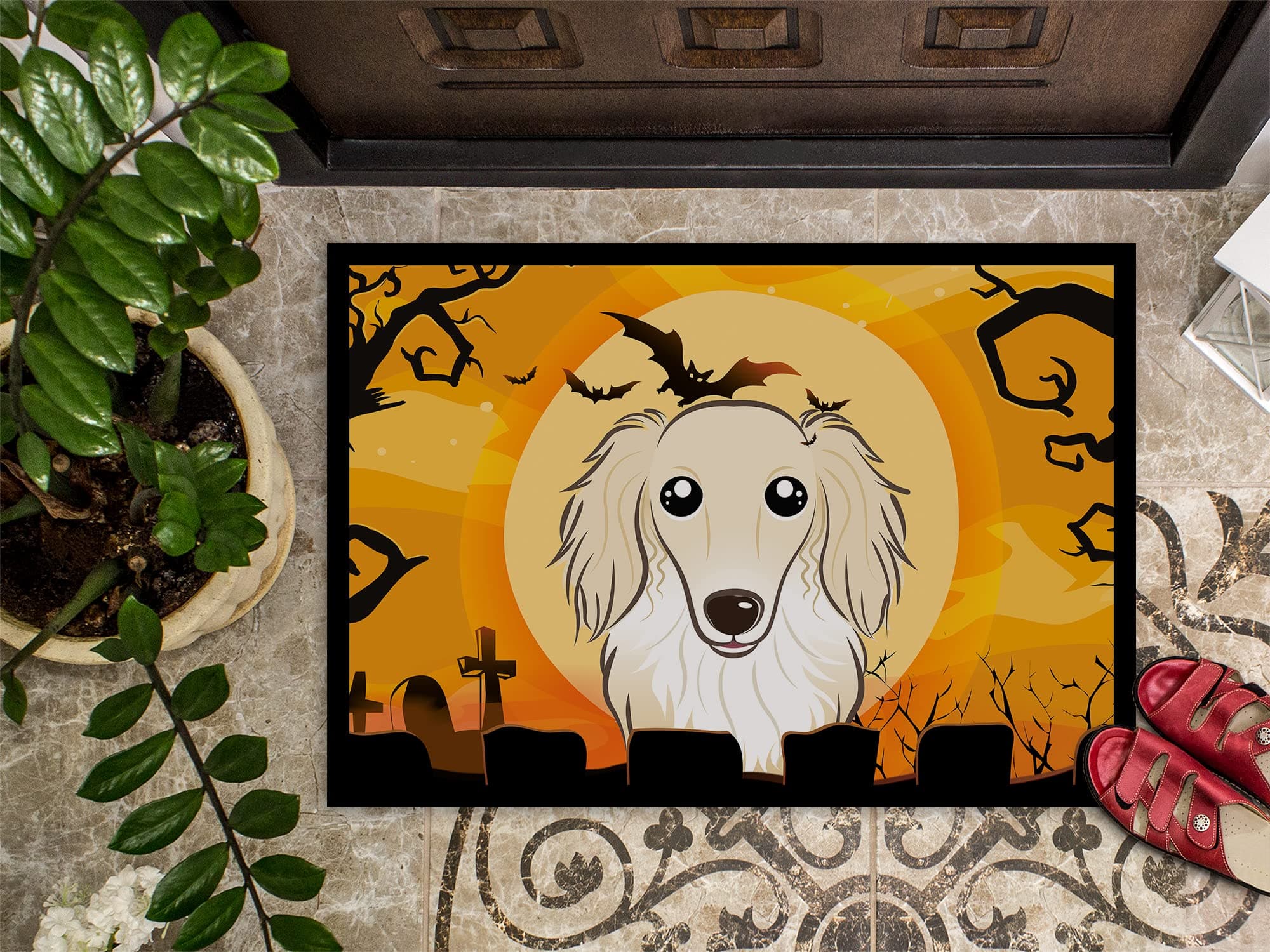 Caroline's Treasures BB1770MAT Halloween Longhair Creme Dachshund Doormat 18x27 - Thumbnail 3