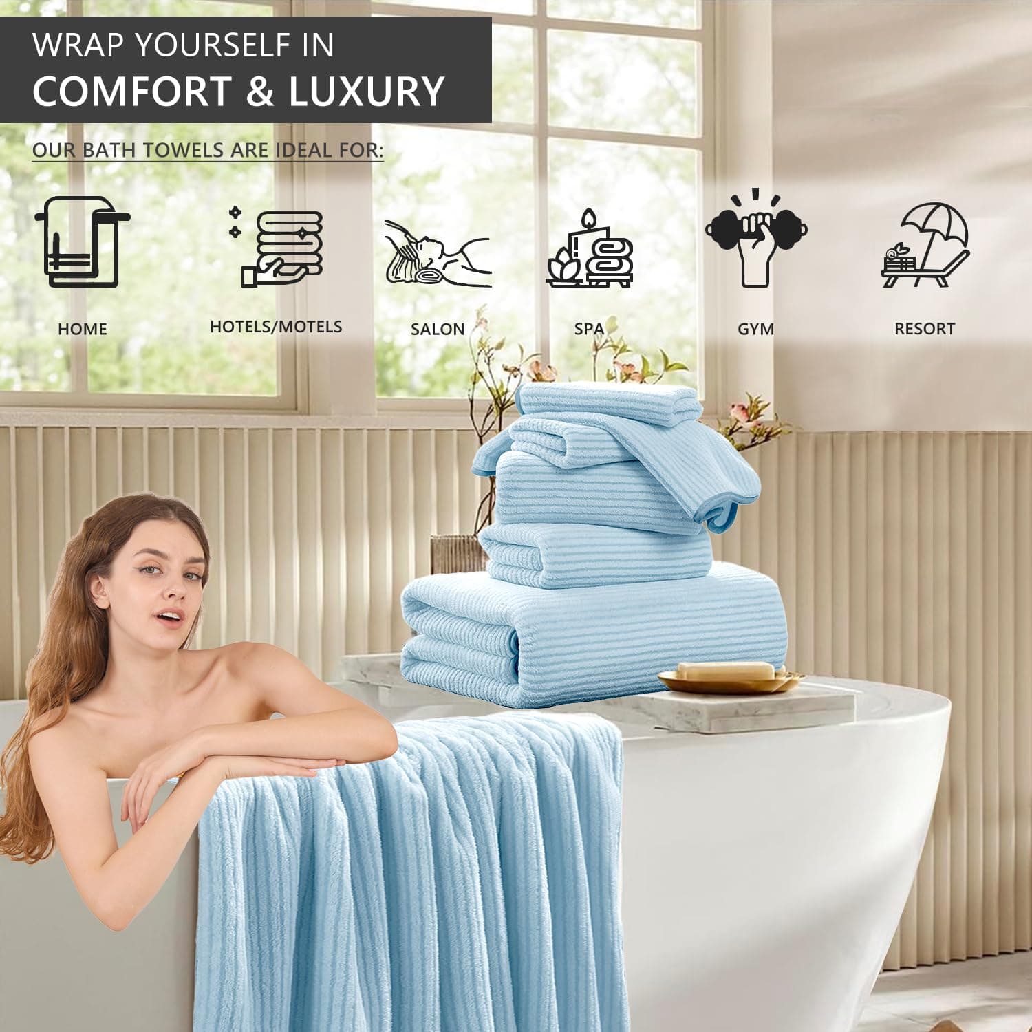 4 Piece Bath Towel Set 35"x70"Oversized Bath Towel for Bathroom Ultra Soft Fluff - Thumbnail 8