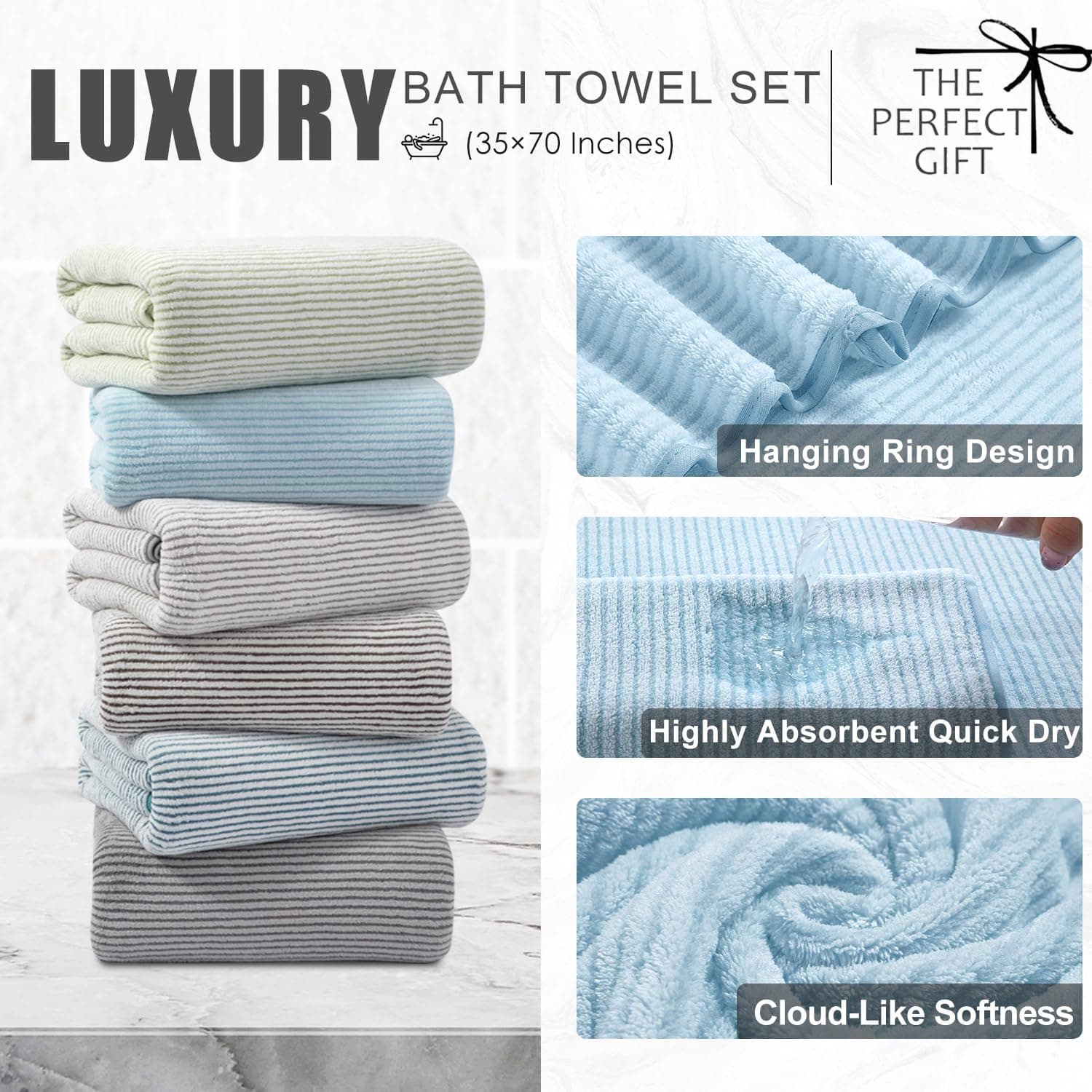 4 Piece Bath Towel Set 35"x70"Oversized Bath Towel for Bathroom Ultra Soft Fluff - Thumbnail 2