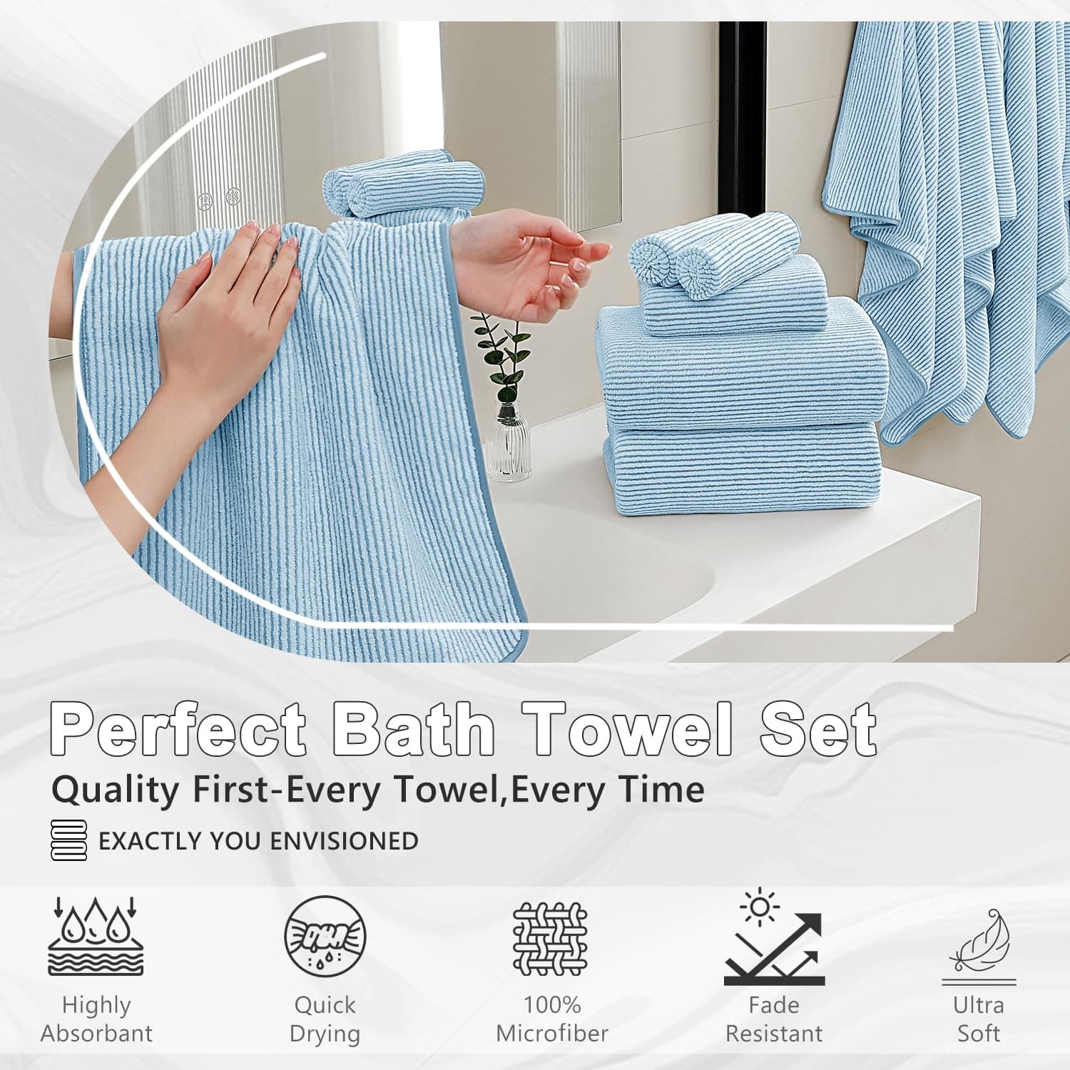 4 Piece Bath Towel Set 35"x70"Oversized Bath Towel for Bathroom Ultra Soft Fluff - Thumbnail 3