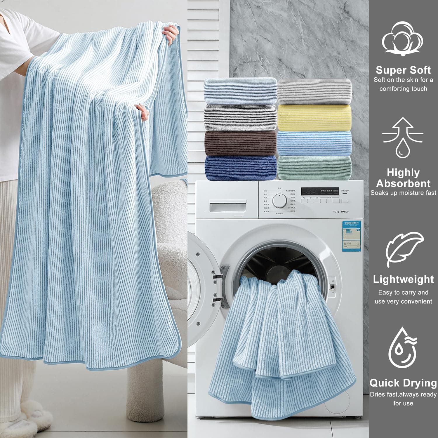 4 Piece Bath Towel Set 35"x70"Oversized Bath Towel for Bathroom Ultra Soft Fluff - Thumbnail 5