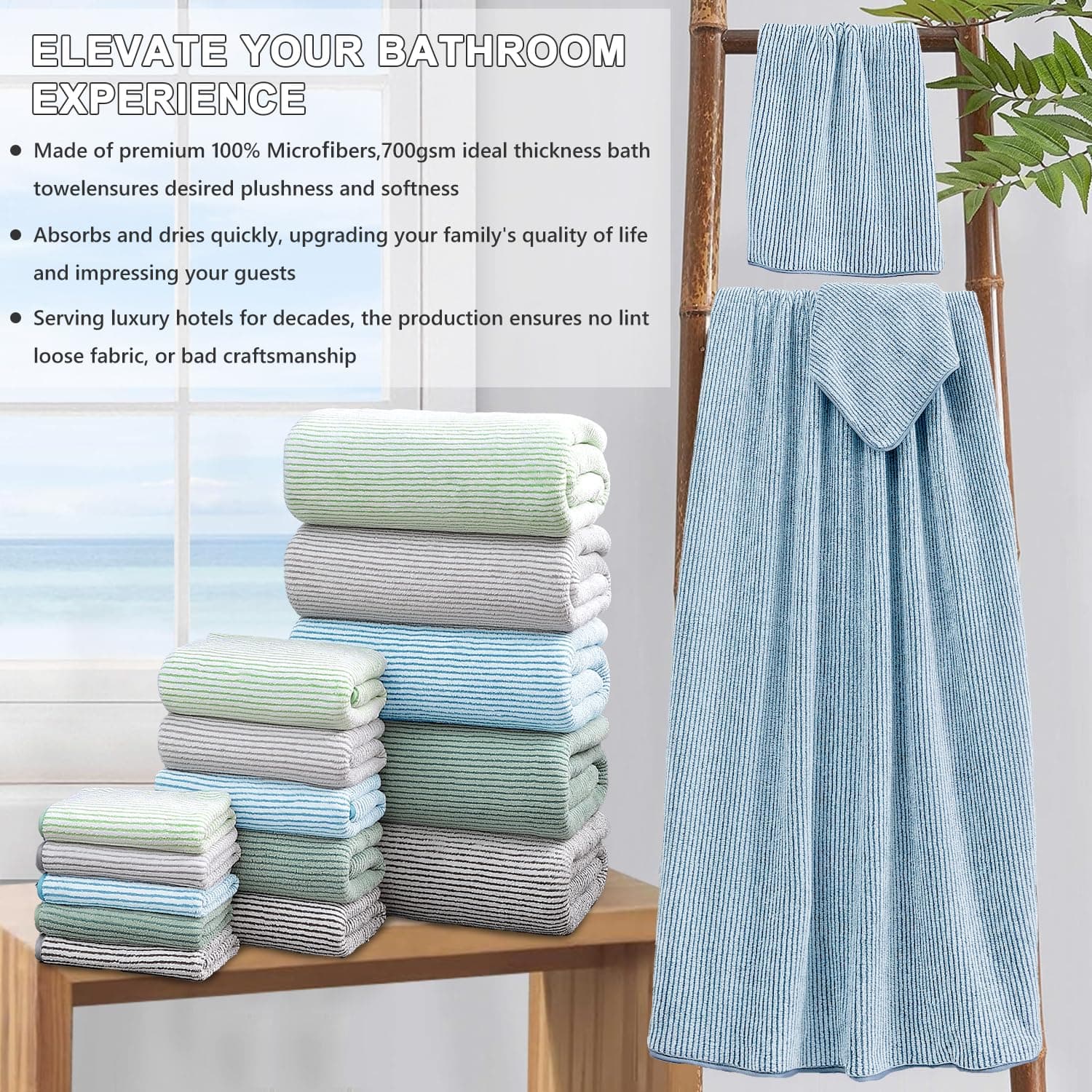 4 Piece Bath Towel Set 35"x70"Oversized Bath Towel for Bathroom Ultra Soft Fluff - Thumbnail 6