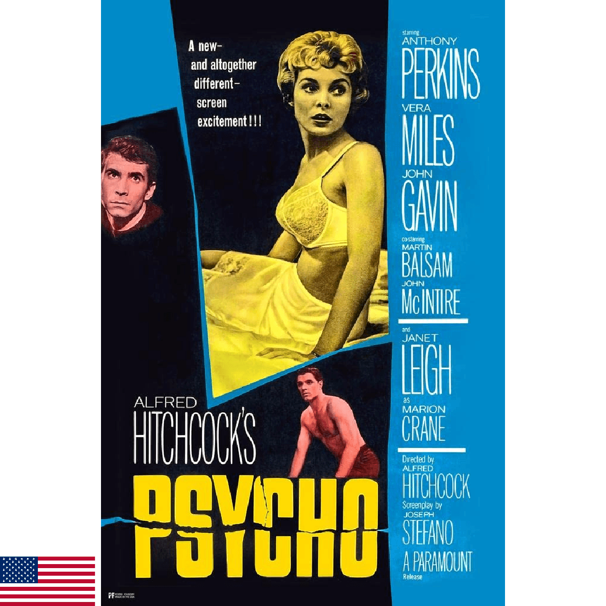 Psycho 1960 Alfred Hitchcock Retro Vintage Horror Movie Poster Horror Movie Merc - Image 1