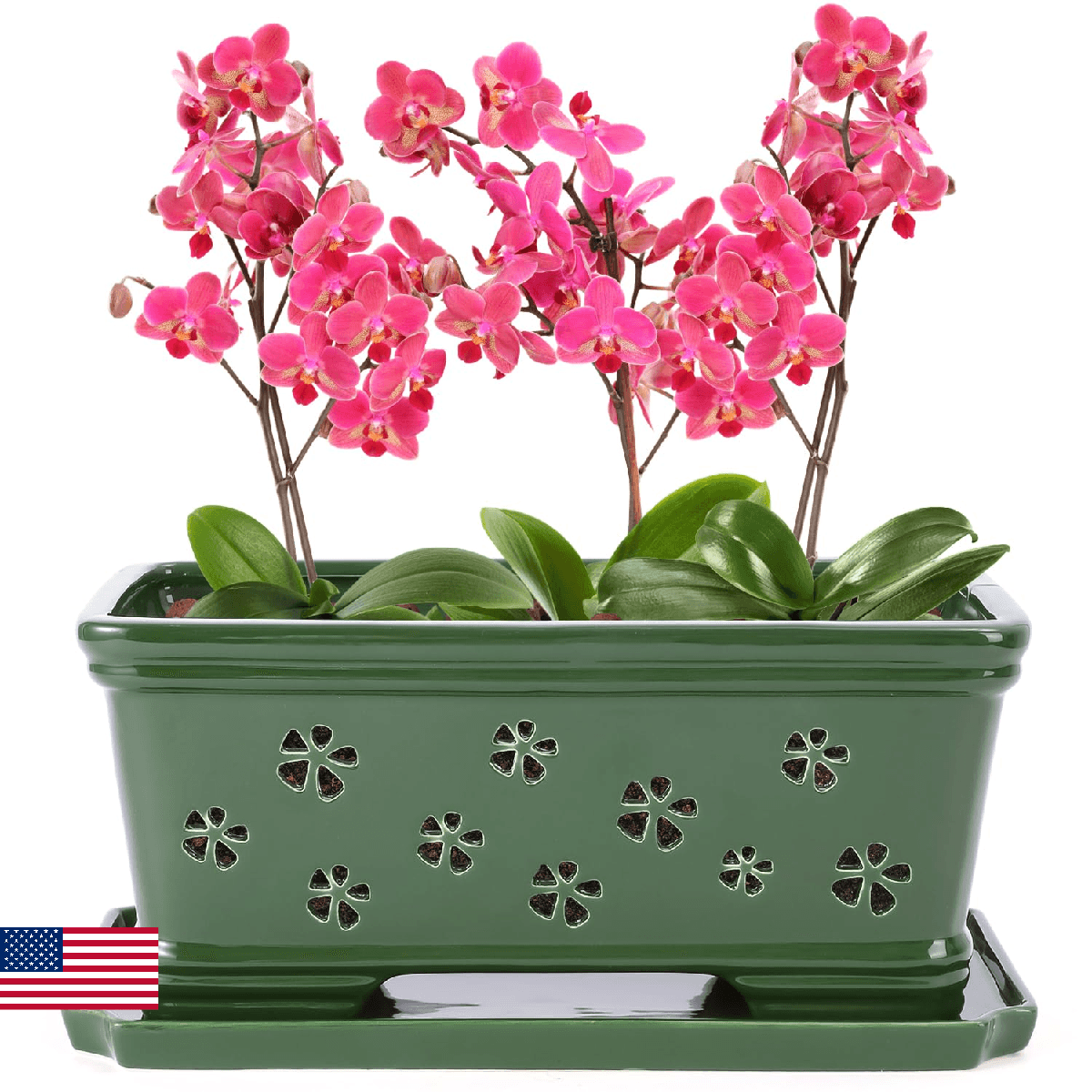 Lovely Ran 12Inch Green Ceramic Orchid Pot with Holes for Repotting and Ventilat - Image 1