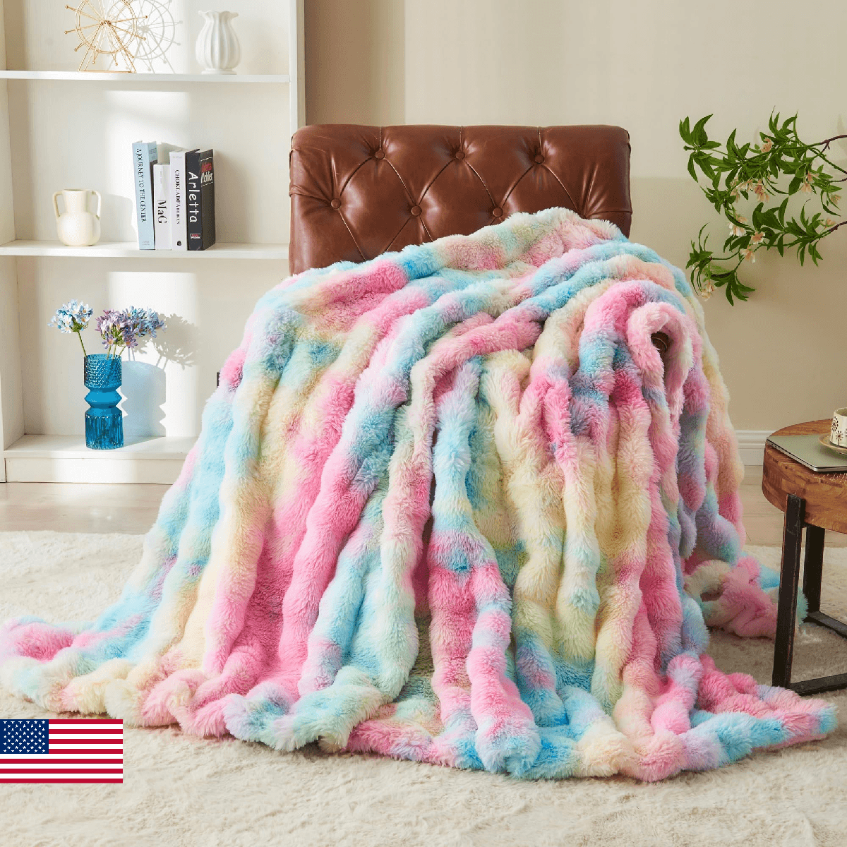 RYNGHIPY Faux Fur Throw Blanket Tie Dye Colorful Rainbow Blanket for Couch Plush - Image 1
