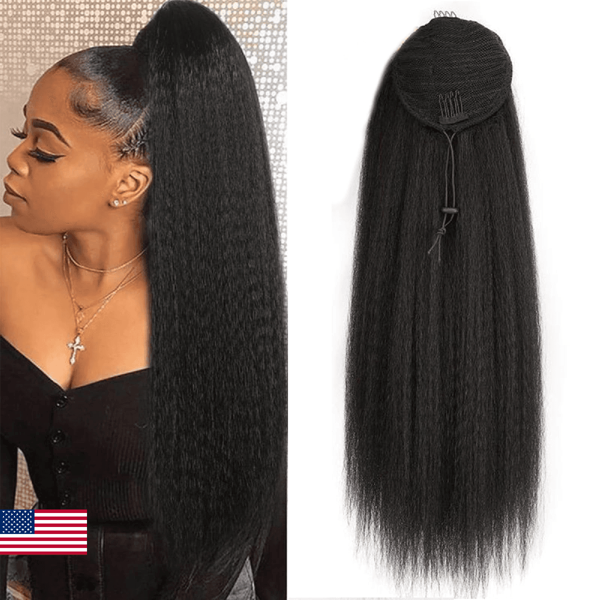 SAKALAKA Ponytail Extension Drawstring Human Hair Clip in Pony Tail Hair Extensi - Image 1