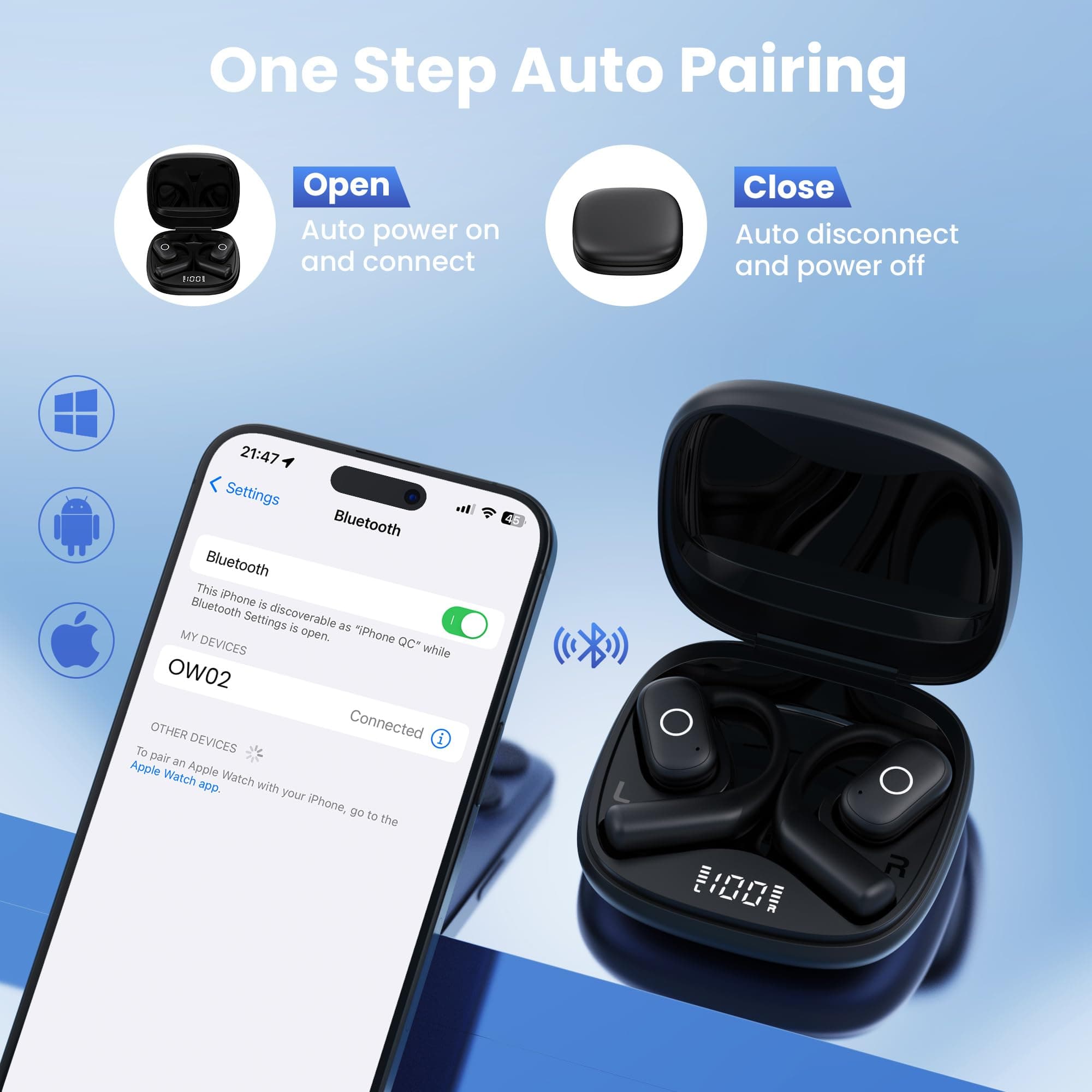 Ear Buds Open Ear Headphones Wireless Earbuds 80Hrs Playtime Bluetooth Ear Buds - Thumbnail 5