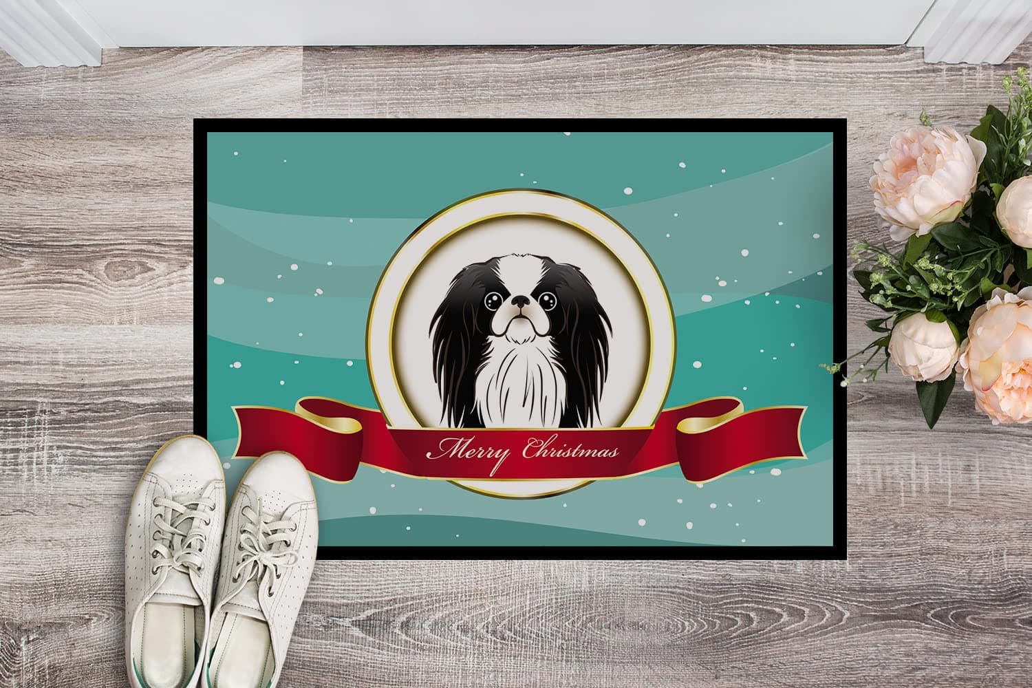 Caroline's Treasures BB1540MAT Japanese Chin Merry Christmas Doormat 18x27 Front - Thumbnail 2