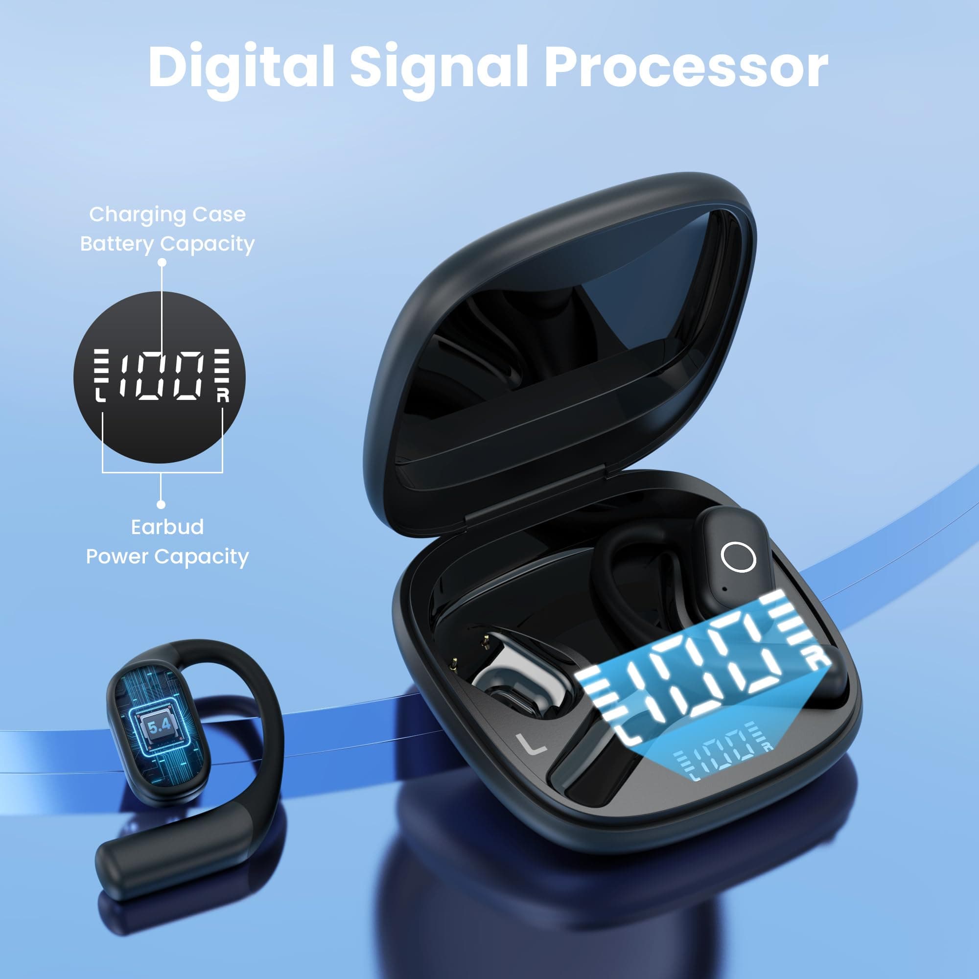 Ear Buds Open Ear Headphones Wireless Earbuds 80Hrs Playtime Bluetooth Ear Buds - Thumbnail 7