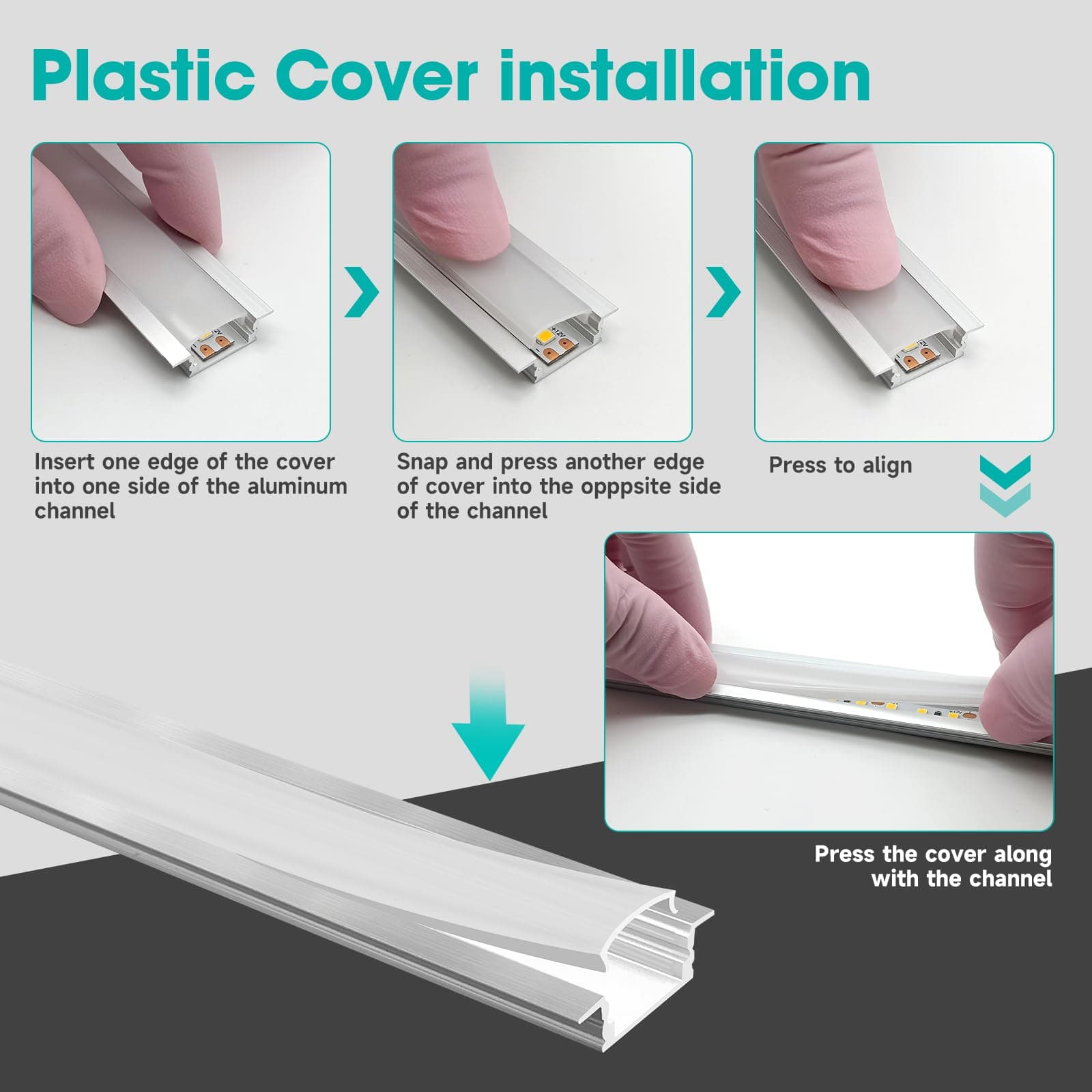 10-Pack 3.3ft/1Meter Silver Recessed LED Aluminum Channel for LED Strip Lights D - Thumbnail 7