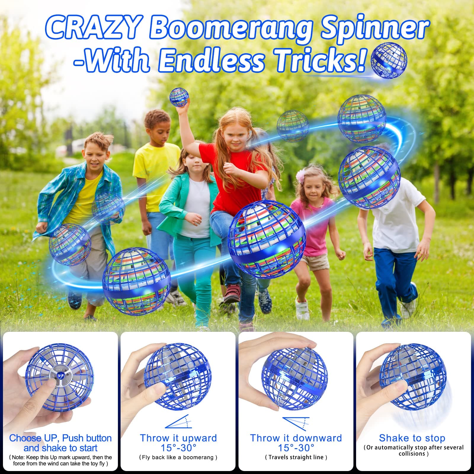 Flying Orb Ball Toys 2 Pack, Soaring Hover Boomerang Spinner Hand Controlled Min - Thumbnail 6