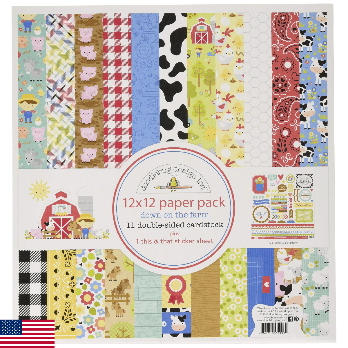 Doodlebug 12" x 12" Down on The Farm Double-Sided Paper (11 per Pack), Multicolo - Image 1