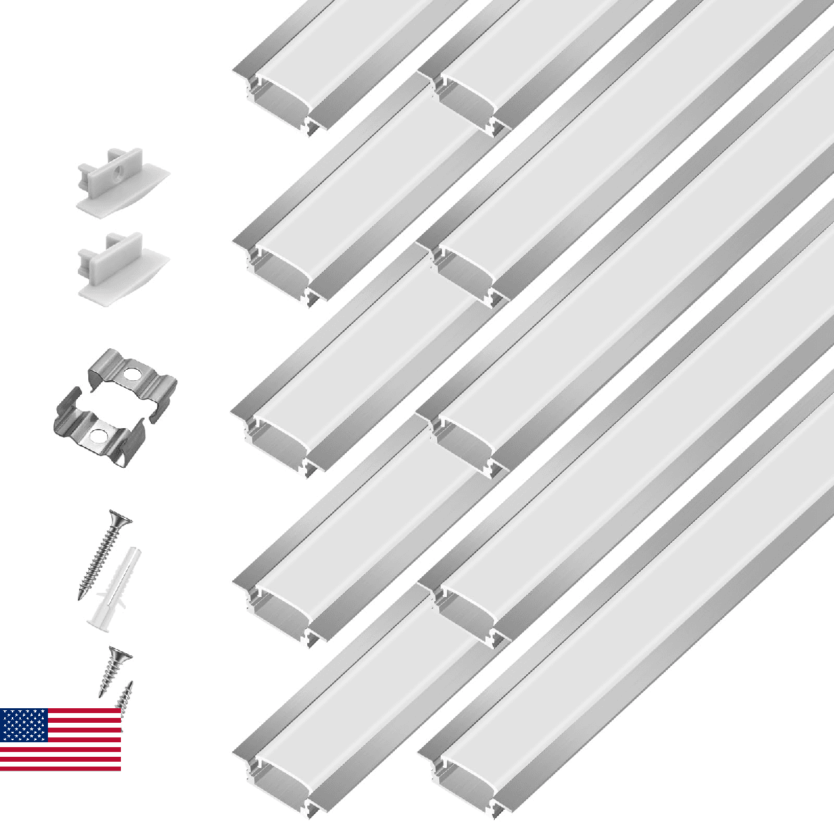 10-Pack 3.3ft/1Meter Silver Recessed LED Aluminum Channel for LED Strip Lights D - Image 1
