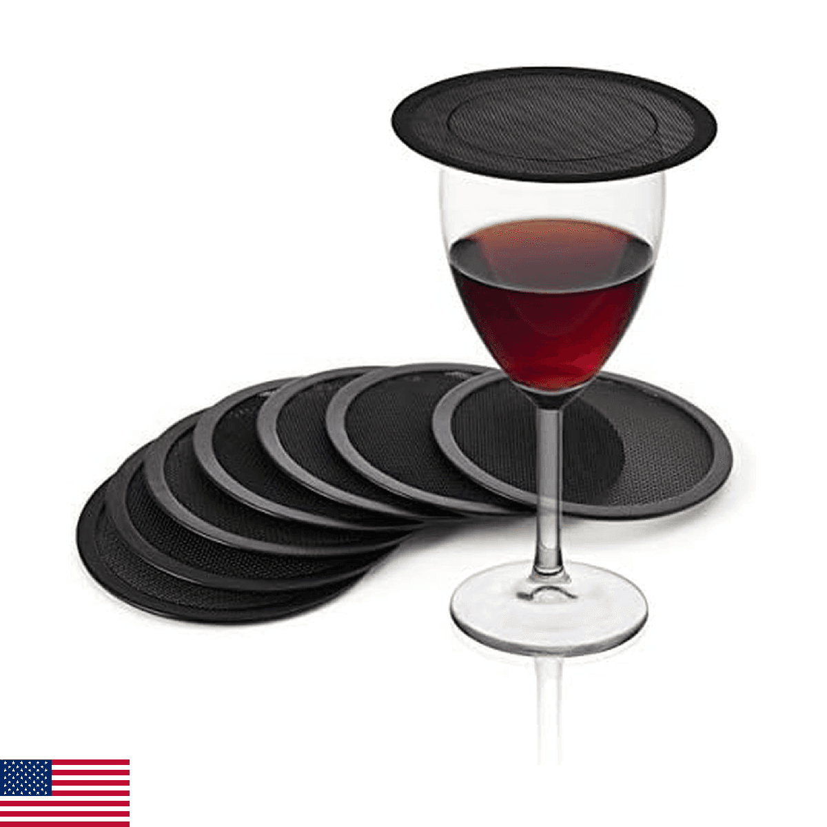 Gourmet Basics by Mikasa Outdoor Drink Covers with Bug Screen, Set of 8, Black - Image 1