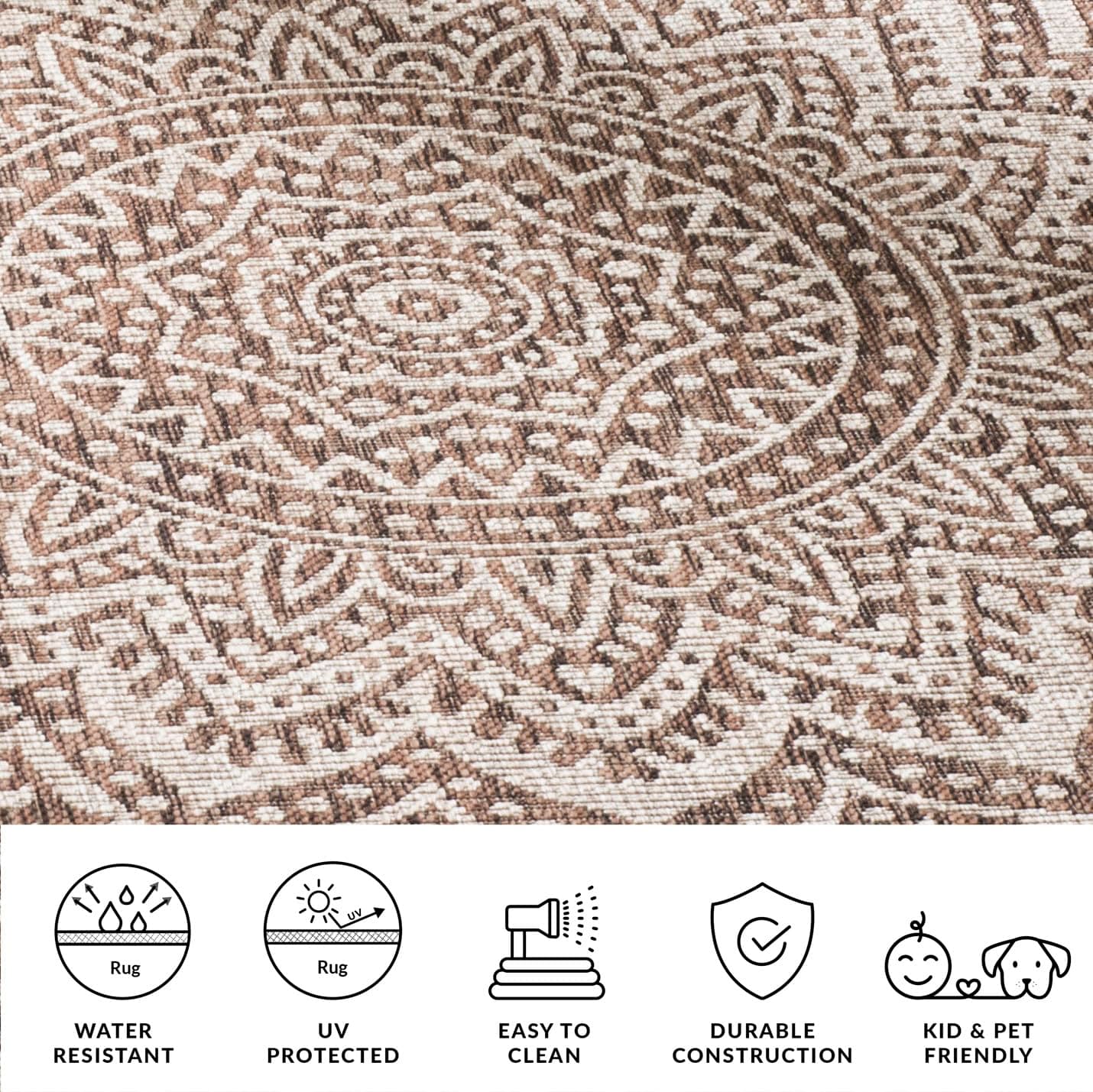 SAFAVIEH Washable Rug Outdoor Courtyard Collection - 3' Square, Light Beige & Li - Thumbnail 5