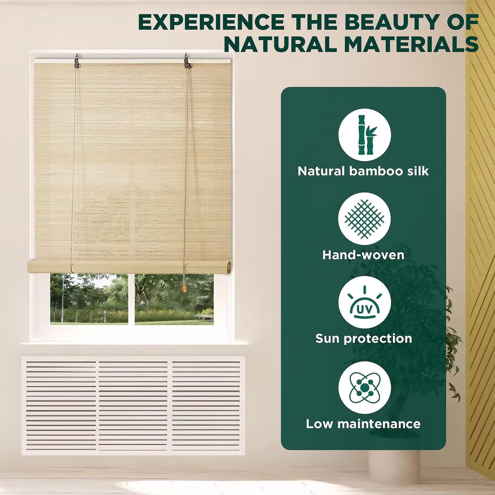 Bamboo Blinds for Interior Windows, Easy to Install Bamboo Shades for Indoor Win - Thumbnail 2