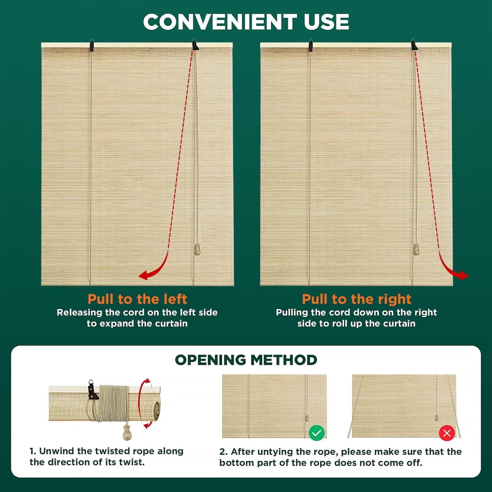 Bamboo Blinds for Interior Windows, Easy to Install Bamboo Shades for Indoor Win - Thumbnail 5