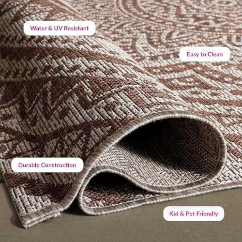 SAFAVIEH Washable Rug Outdoor Courtyard Collection - 3' Square, Light Beige & Li - Thumbnail 2