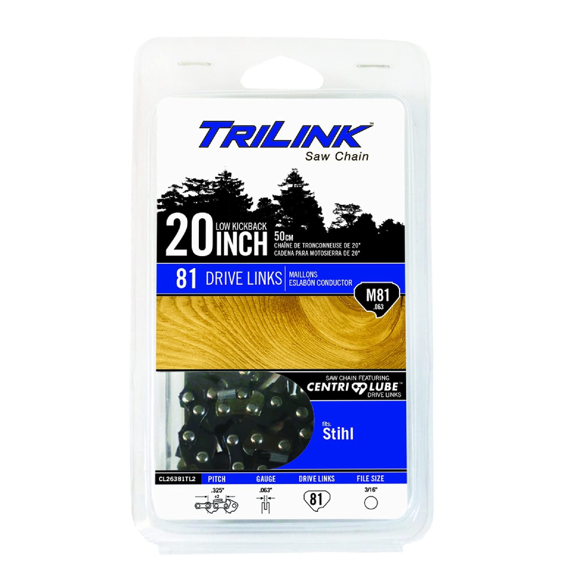 TriLink CL26381TL2 .325 LP .063 Gauge 81 Drive Links 20 in. Chainsaw Chain Compa - Thumbnail 5