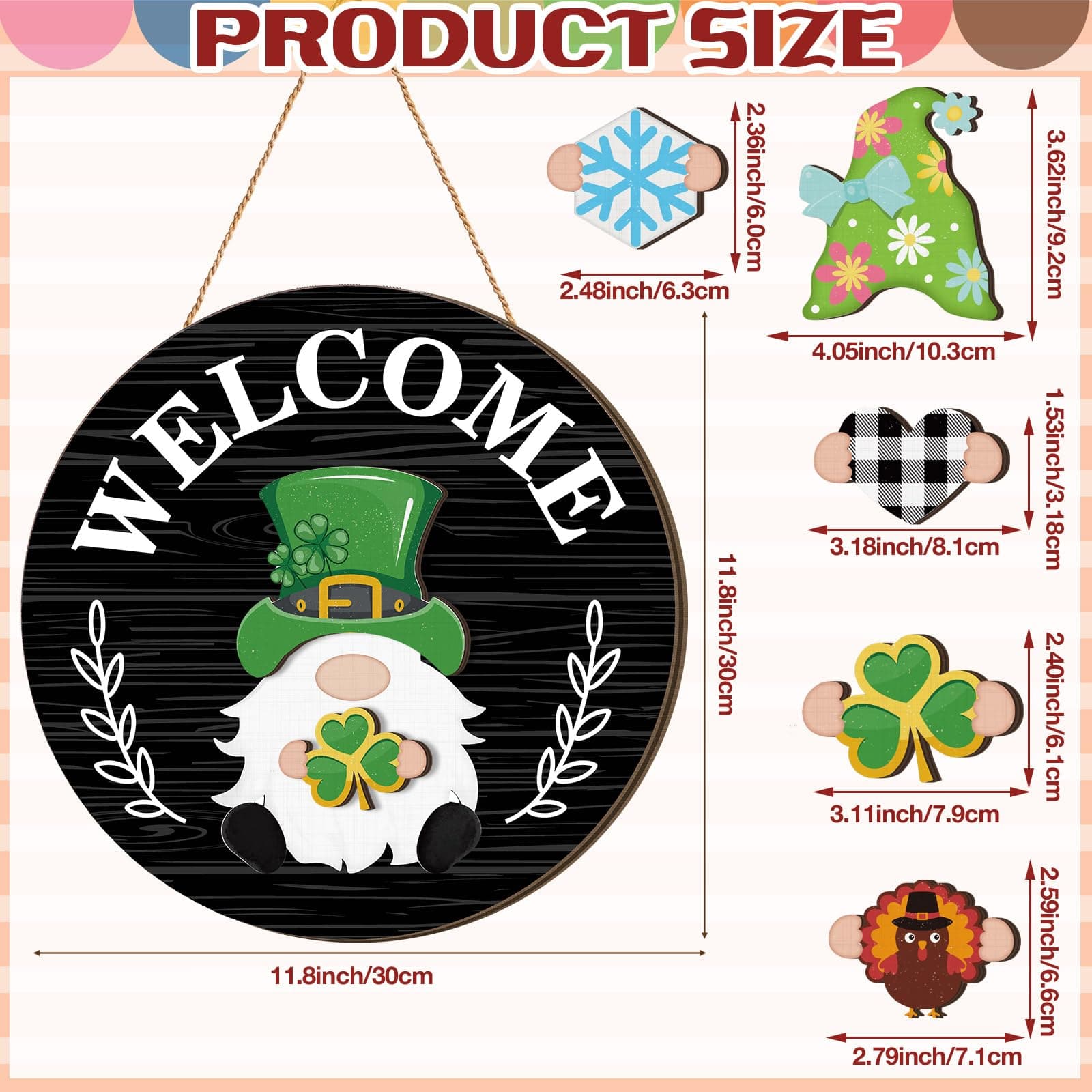 Qunclay Interchangeable Wooden Gnome Decor Holiday Seasonal Gnome Decorations wi - Thumbnail 3