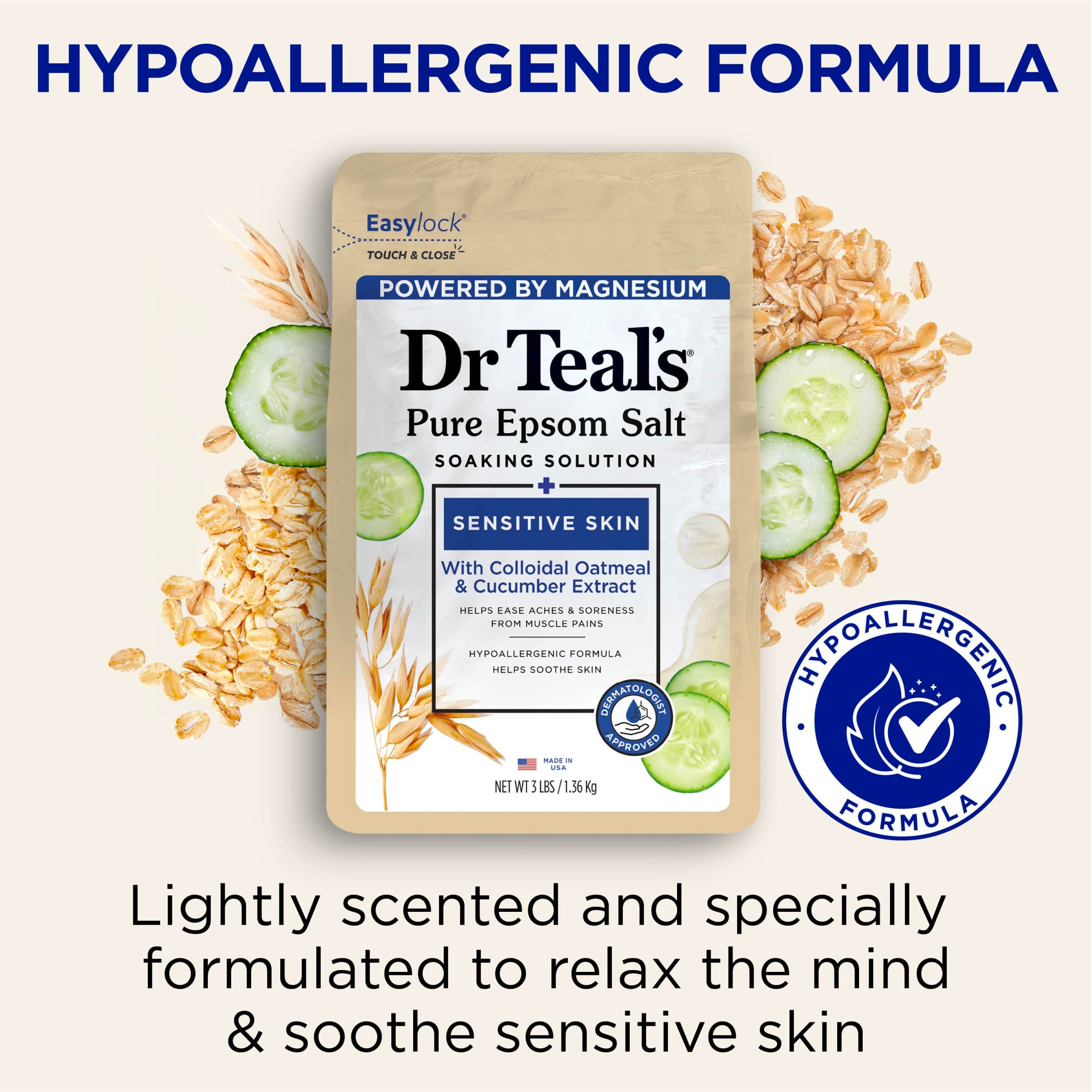 Dr Teal's Epsom Salt Magnesium Soak, Sensitive Skin with Colloidal Oatmeal & Cuc - Thumbnail 4
