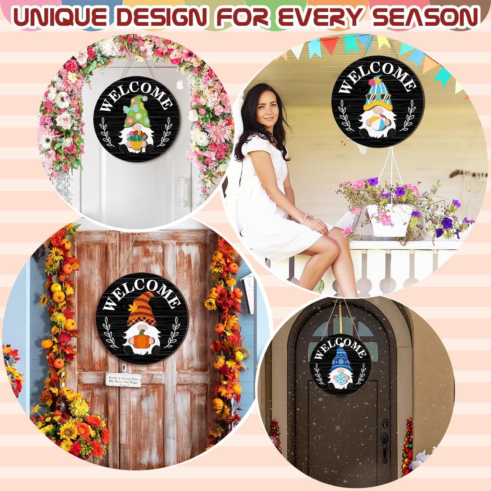 Qunclay Interchangeable Wooden Gnome Decor Holiday Seasonal Gnome Decorations wi - Thumbnail 5