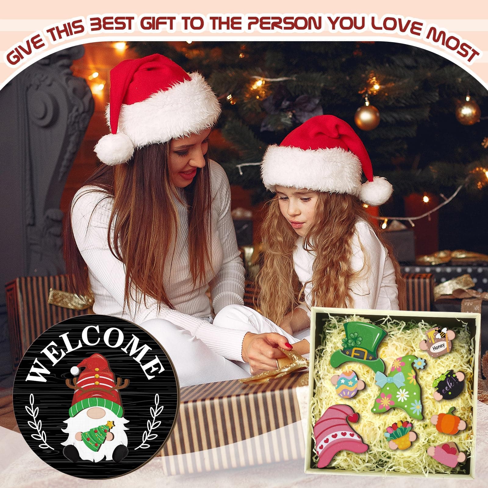 Qunclay Interchangeable Wooden Gnome Decor Holiday Seasonal Gnome Decorations wi - Thumbnail 7