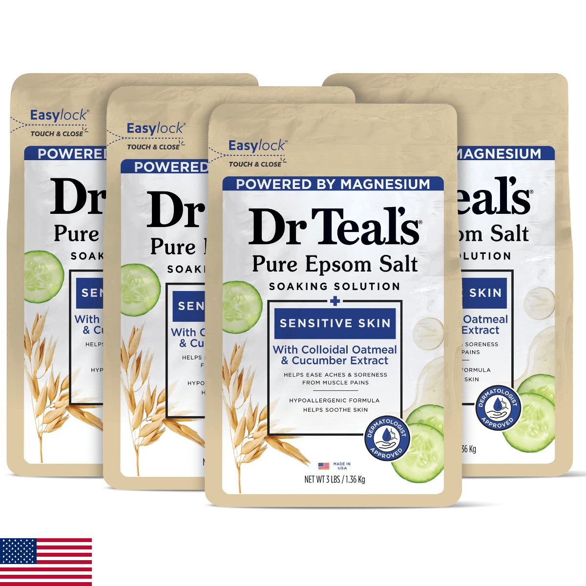 Dr Teal's Epsom Salt Magnesium Soak, Sensitive Skin with Colloidal Oatmeal & Cuc - Image 1