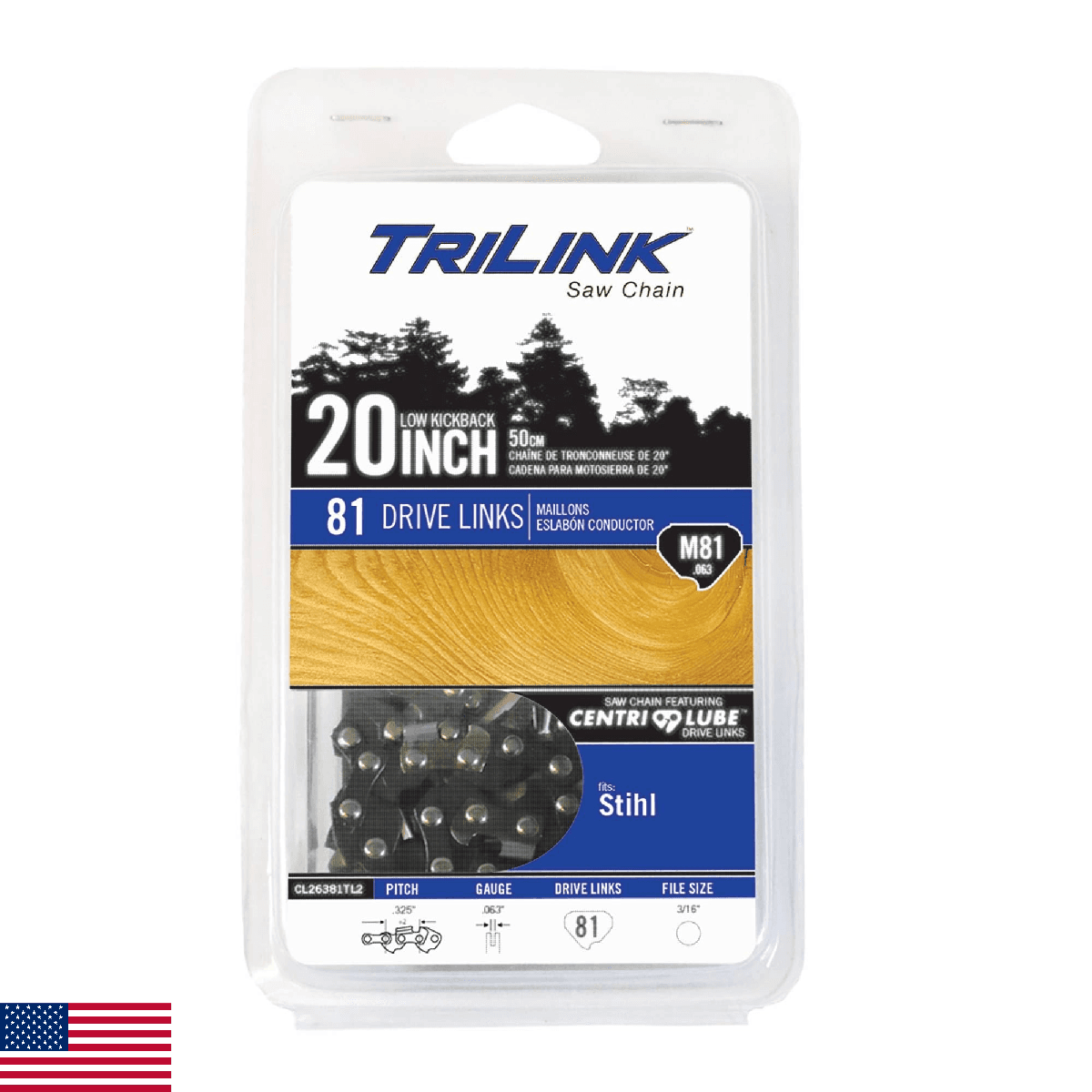 TriLink CL26381TL2 .325 LP .063 Gauge 81 Drive Links 20 in. Chainsaw Chain Compa - Image 1