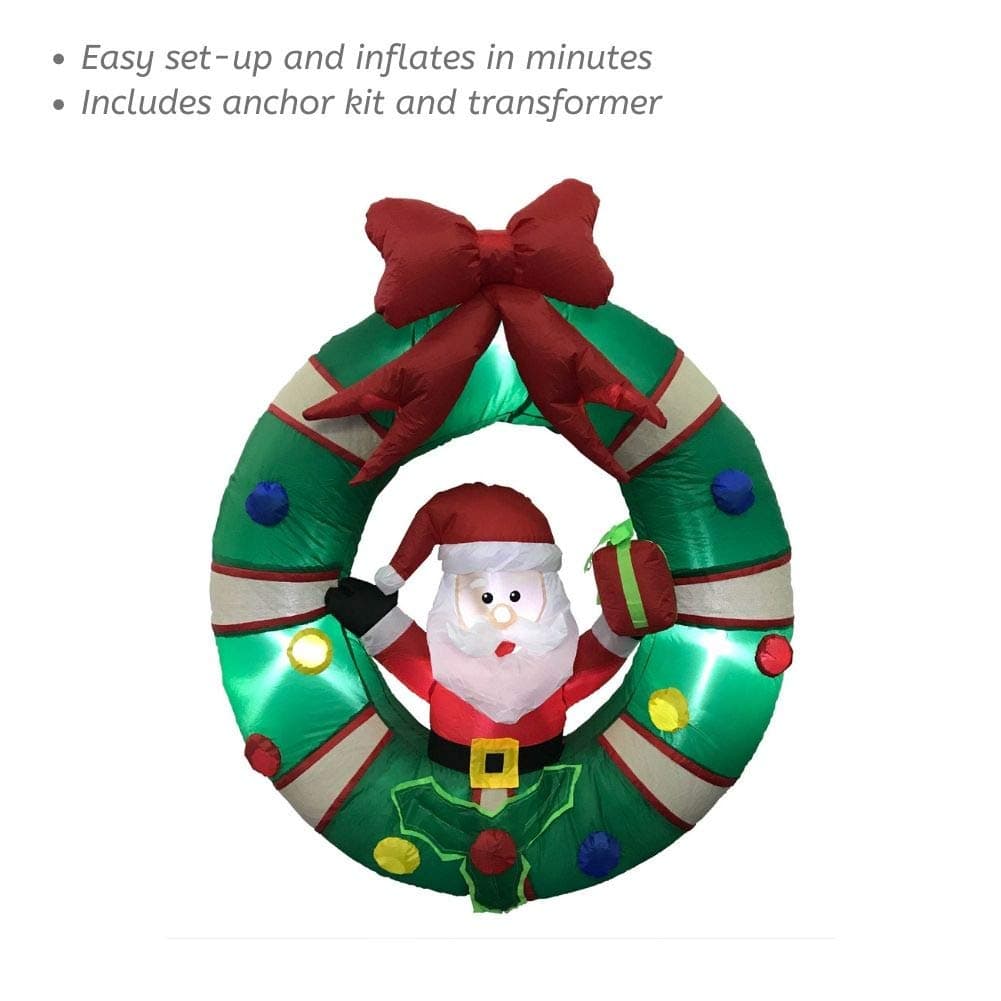 Impact Canopy Inflatable Outdoor Christmas Decoration, Lighted Santa with Wreath - Thumbnail 5