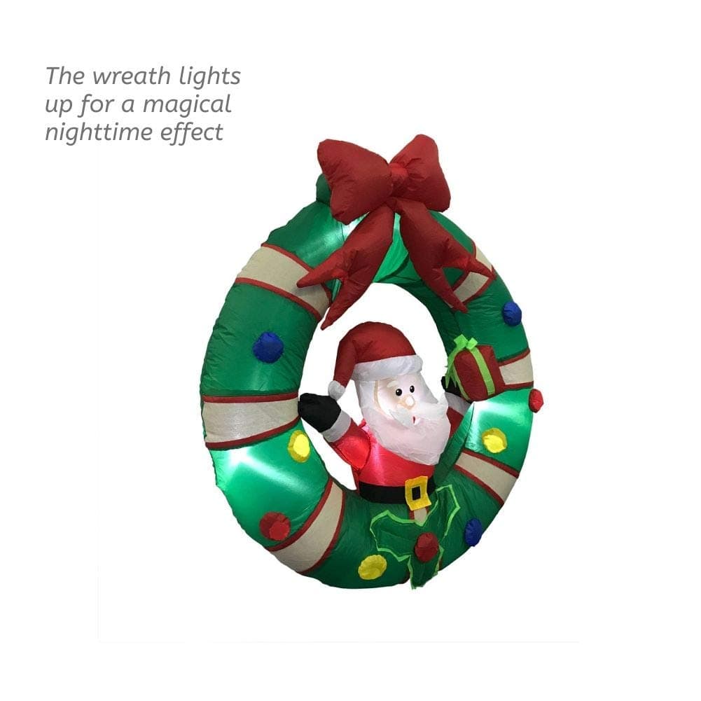 Impact Canopy Inflatable Outdoor Christmas Decoration, Lighted Santa with Wreath - Thumbnail 4