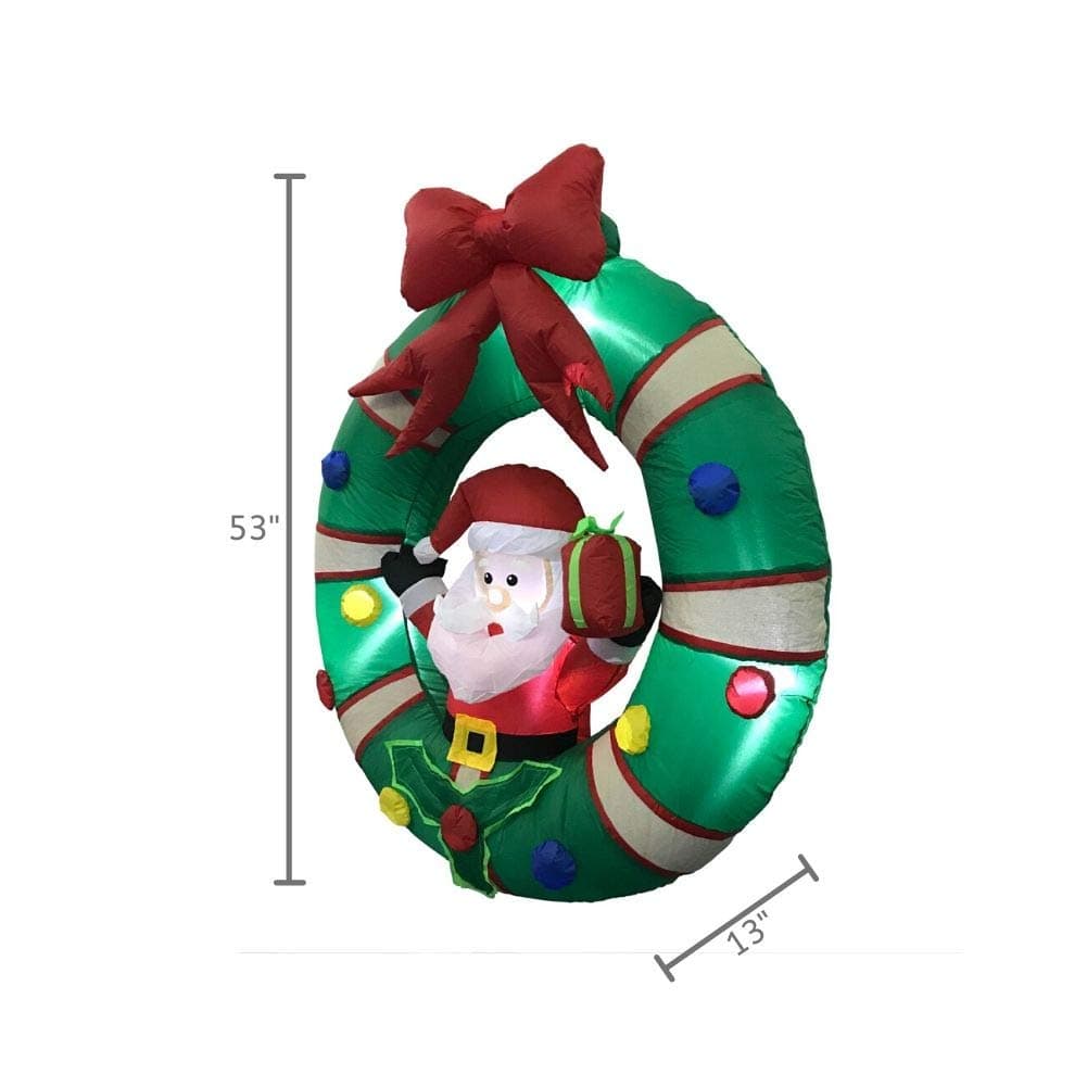 Impact Canopy Inflatable Outdoor Christmas Decoration, Lighted Santa with Wreath - Thumbnail 3