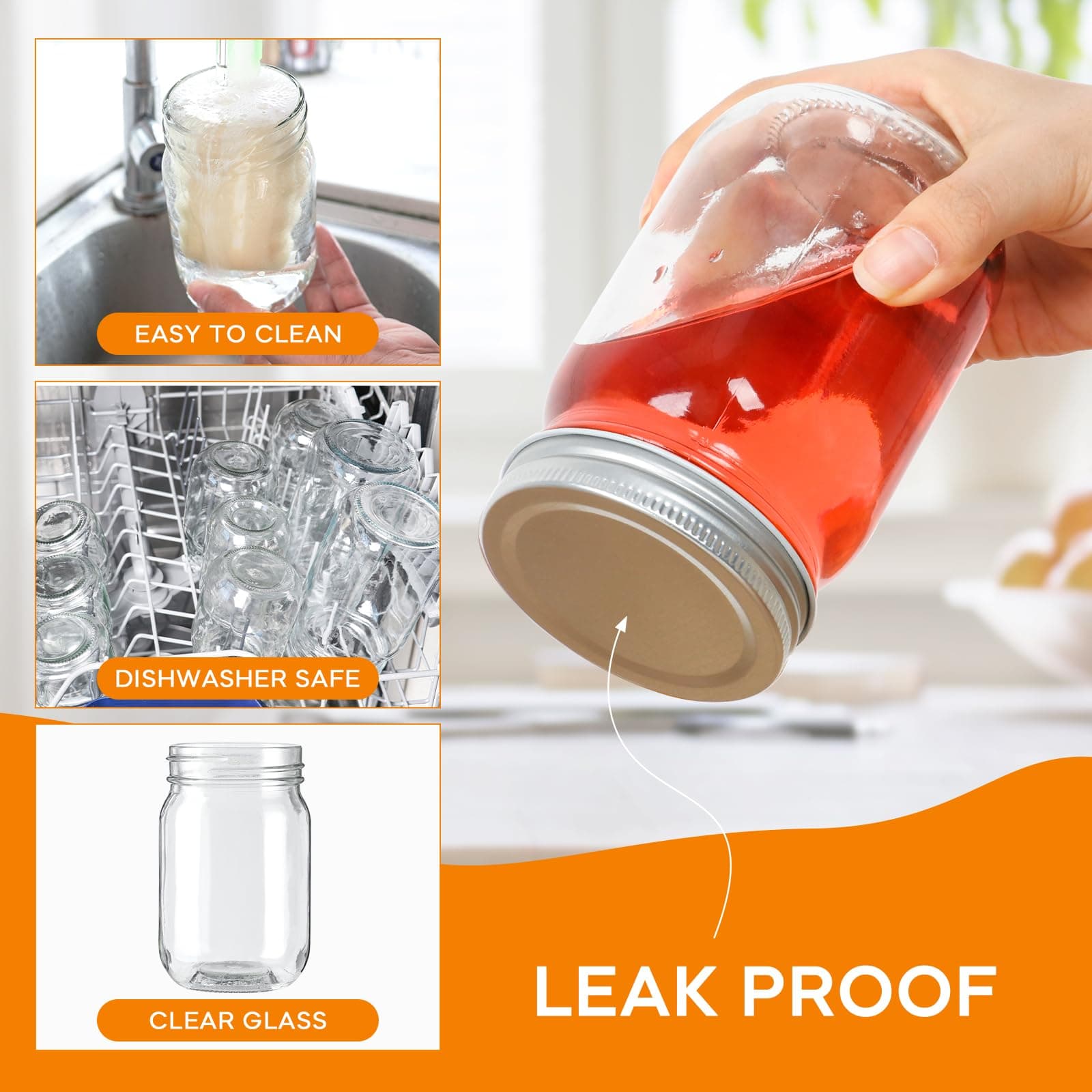 Mcupper 20 Pack 12 oz Mason Jars with Sliver Lids, Regular Mouth Glass Canning J - Thumbnail 3