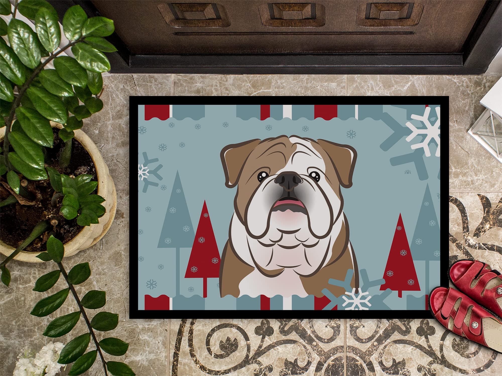 Caroline's Treasures BB1715JMAT Winter Holiday English Bulldog Doormat 24x36 Fro - Thumbnail 3