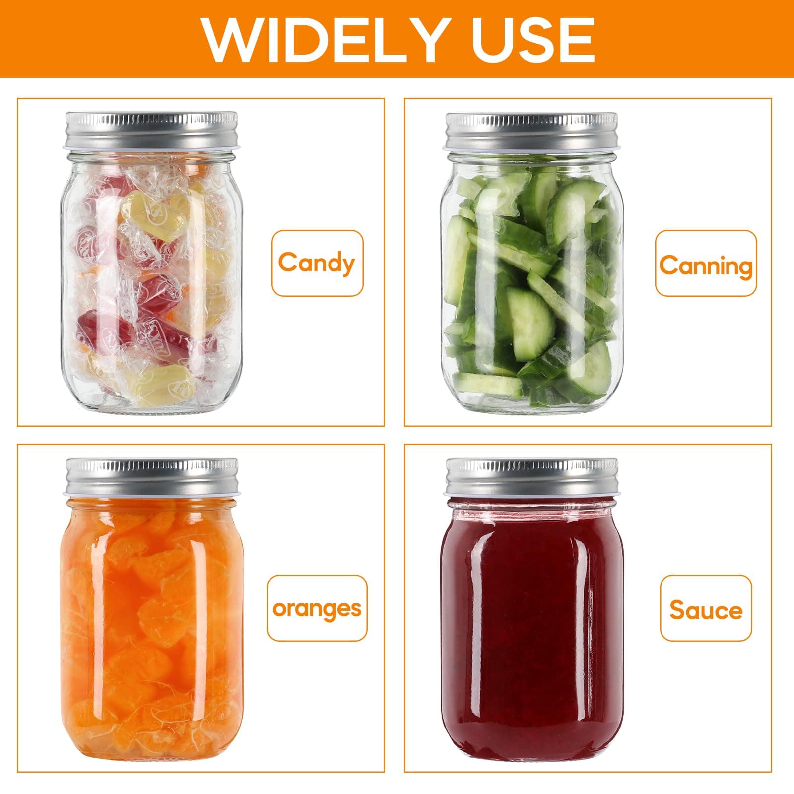 Mcupper 20 Pack 12 oz Mason Jars with Sliver Lids, Regular Mouth Glass Canning J - Thumbnail 7