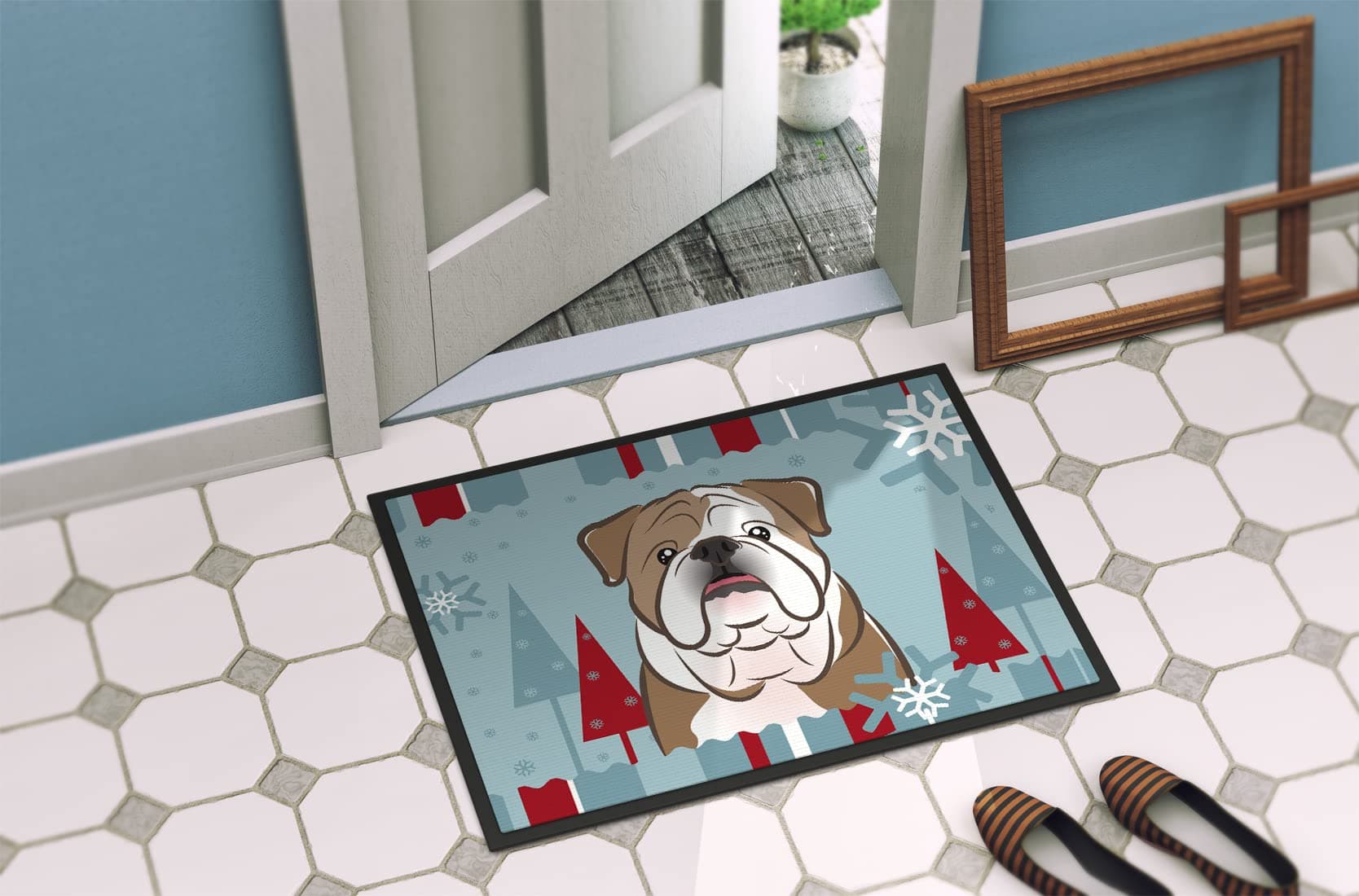 Caroline's Treasures BB1715JMAT Winter Holiday English Bulldog Doormat 24x36 Fro - Thumbnail 4