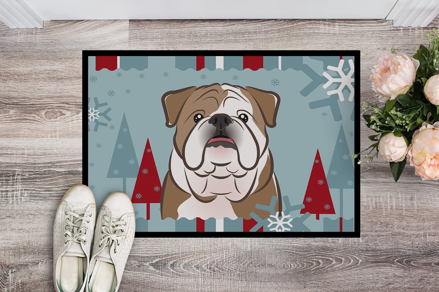 Caroline's Treasures BB1715JMAT Winter Holiday English Bulldog Doormat 24x36 Fro - Thumbnail 2