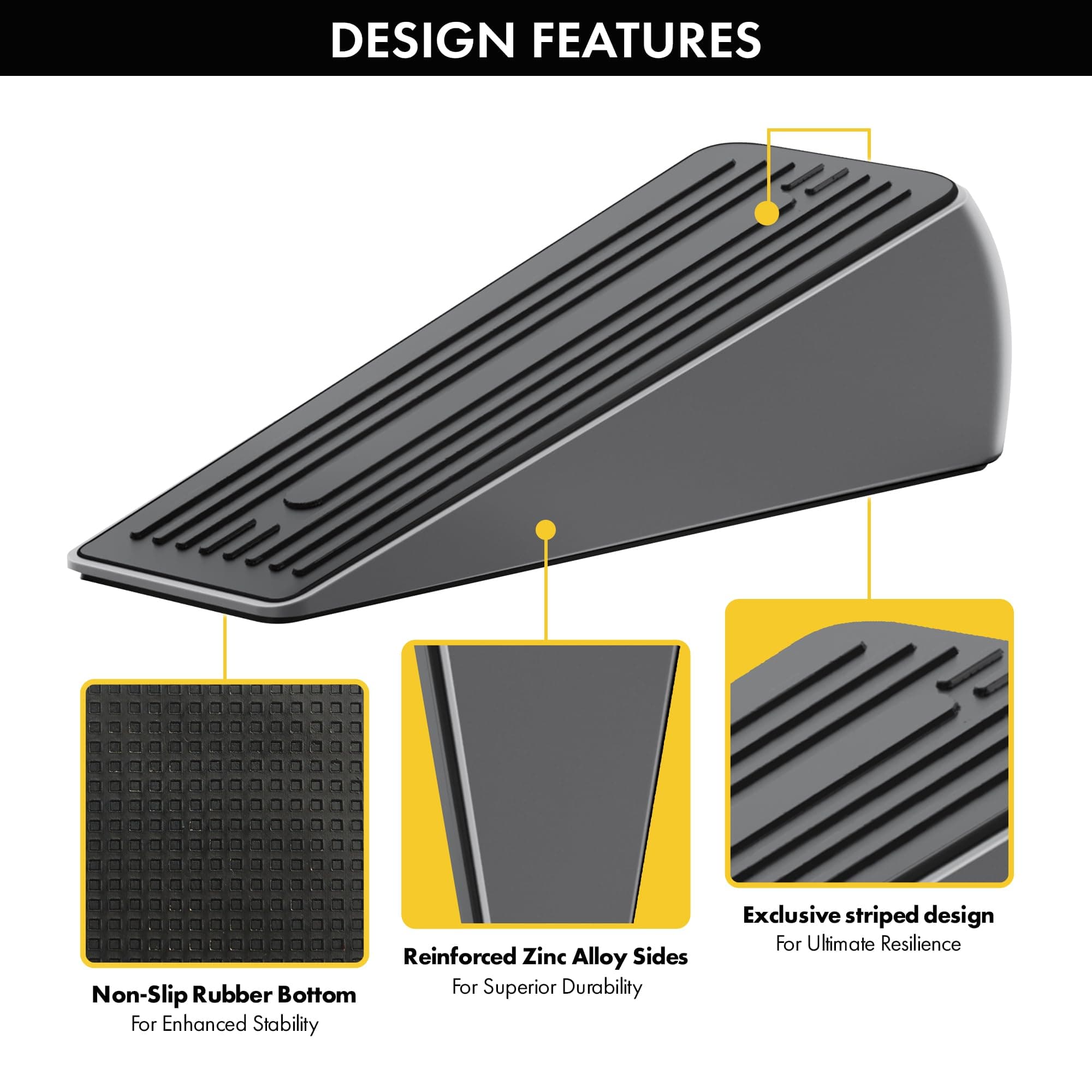 Premium Chrome Zinc Alloy Rubber Door Stop, Anti-Skid, Heavy Duty Door Stoppers - Thumbnail 2