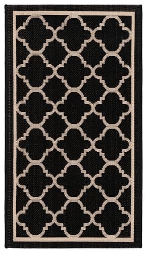 SAFAVIEH Washable Rug Outdoor Courtyard Collection - 2' x 3'7", Black & Beige, N - Thumbnail 2