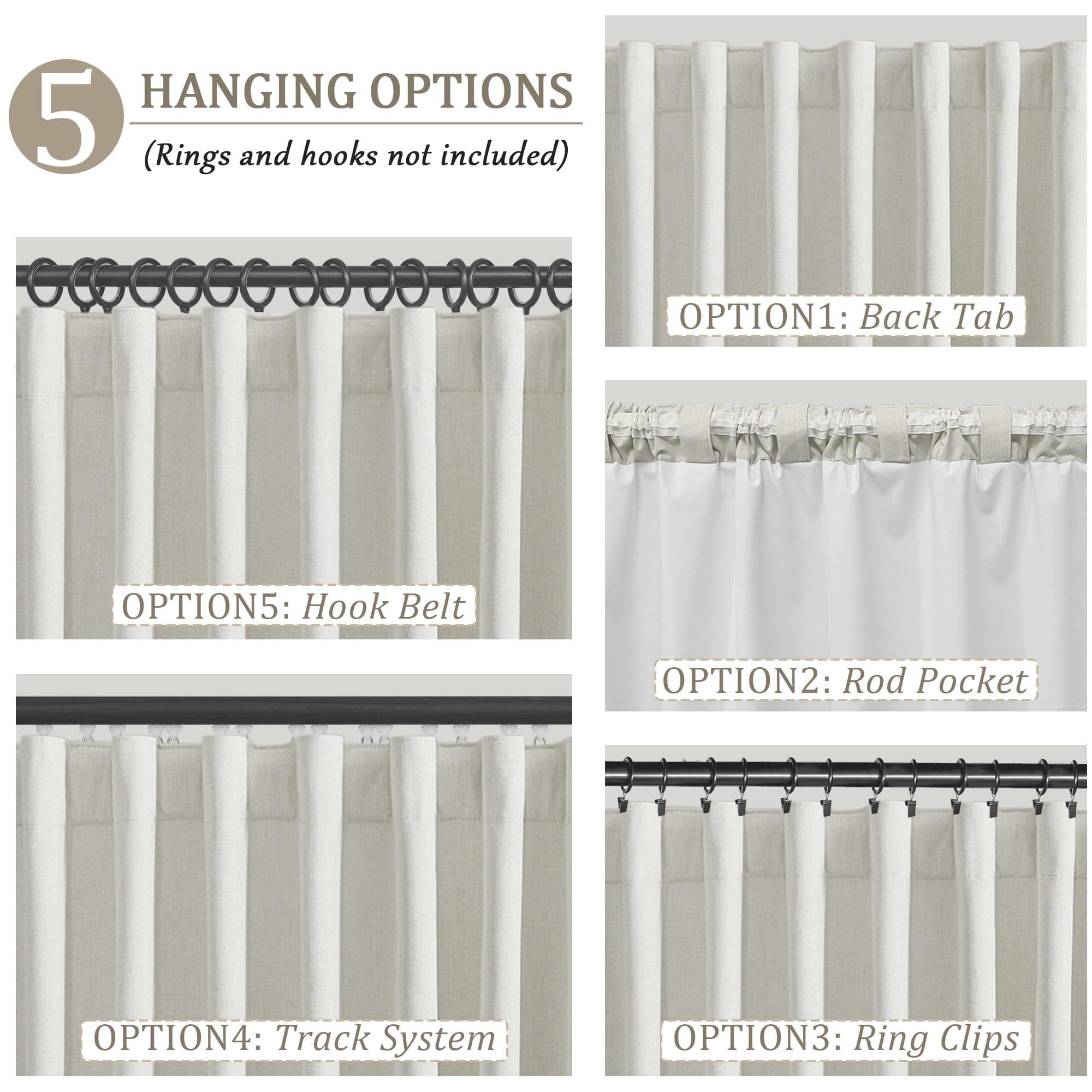 BSfullts Blackout Curtains 80 Inch Long, Cream Beige Thermal Insulated Room Dark - Thumbnail 3