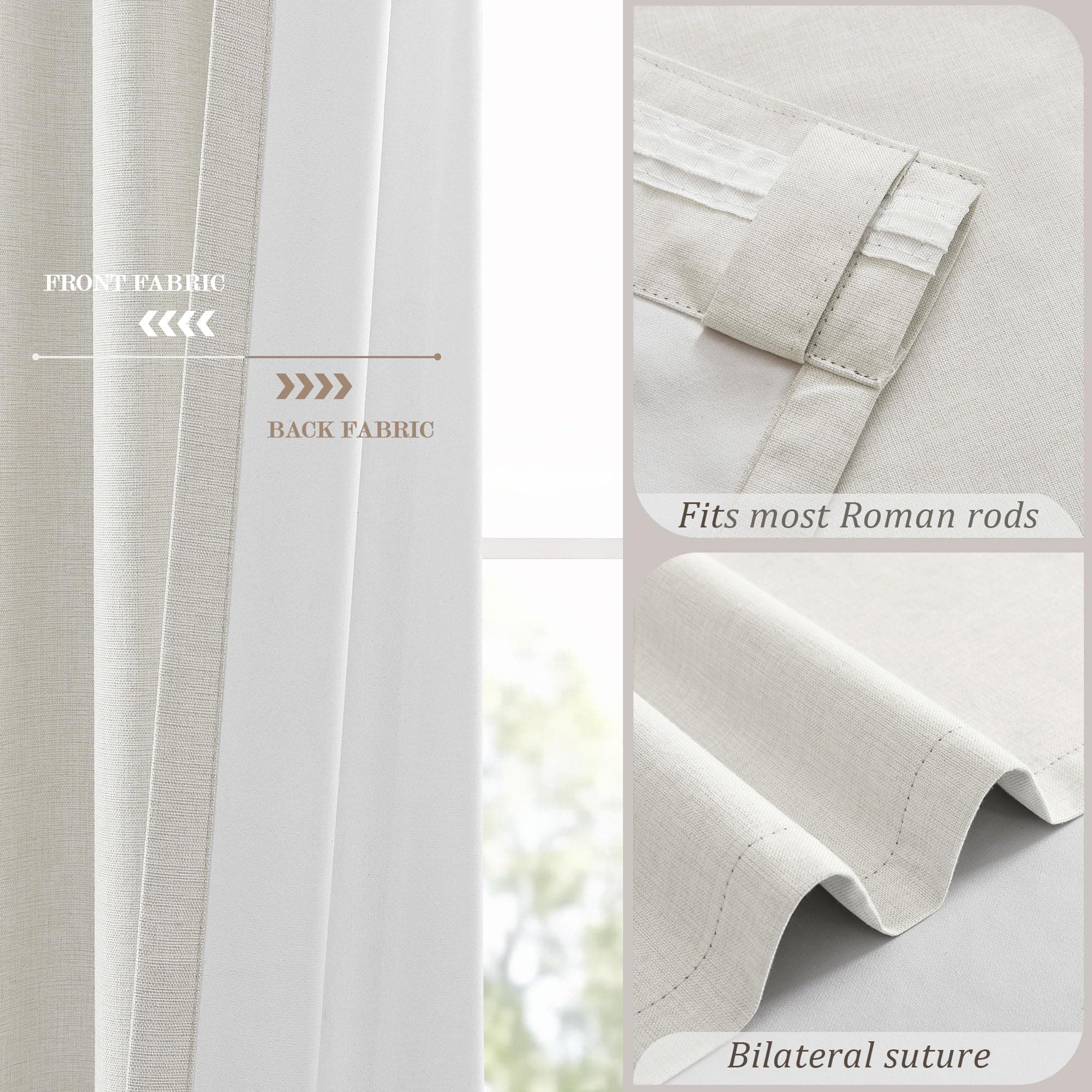 BSfullts Blackout Curtains 80 Inch Long, Cream Beige Thermal Insulated Room Dark - Thumbnail 4