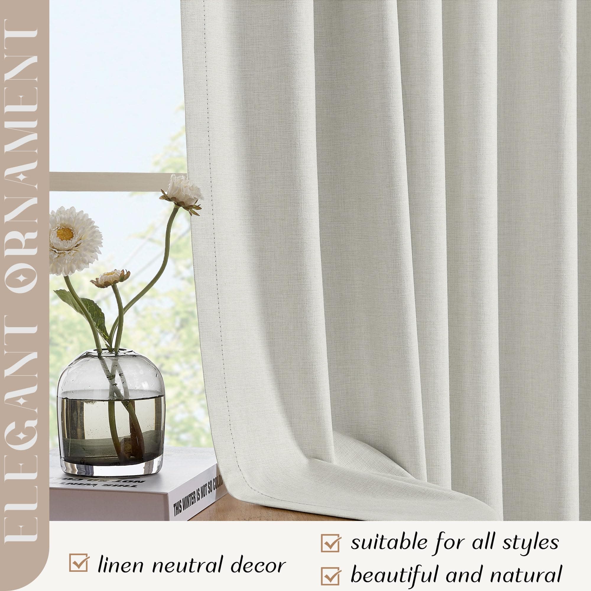 BSfullts Blackout Curtains 80 Inch Long, Cream Beige Thermal Insulated Room Dark - Thumbnail 6