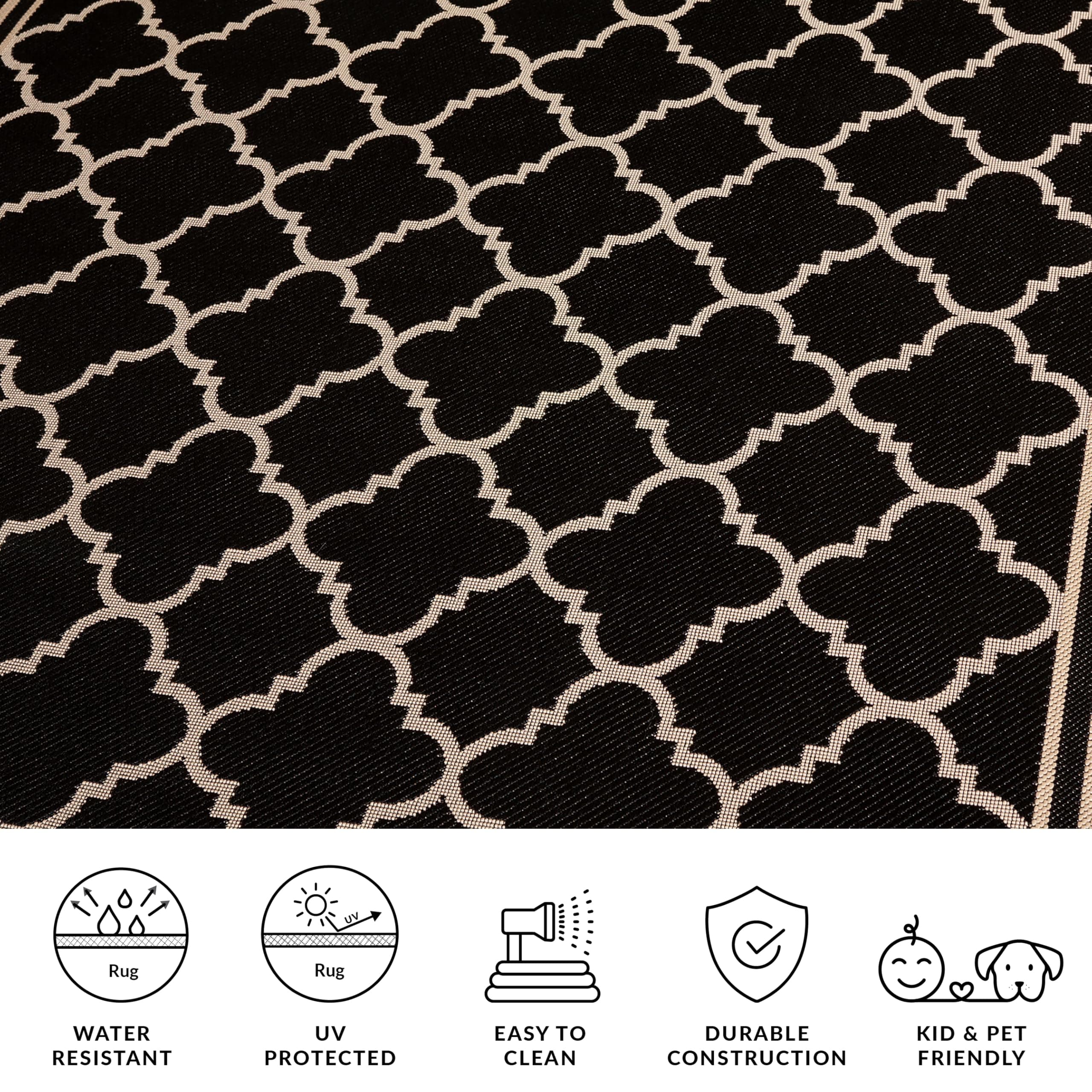 SAFAVIEH Washable Rug Outdoor Courtyard Collection - 2' x 3'7", Black & Beige, N - Thumbnail 8